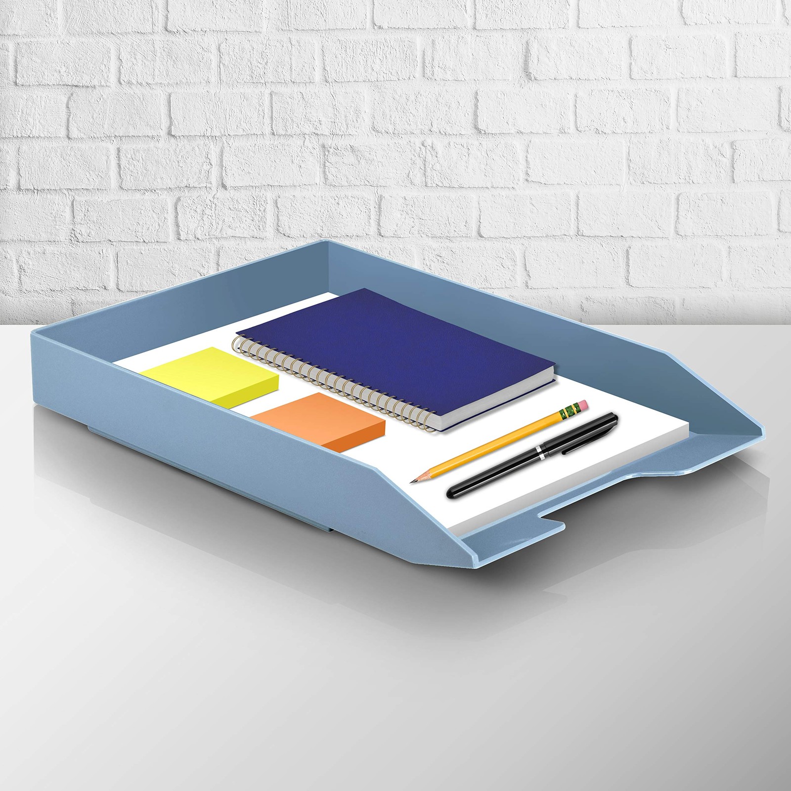 Acrimet Stackable Letter Tray Front Load, 14″ x 9.8″ x 1.7″, Solid Blue Color