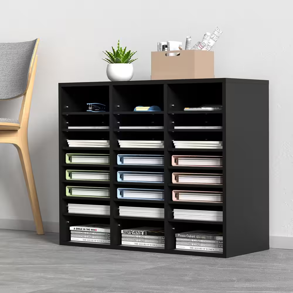Wood Literature Organizer, 24 Compartments, 12 In. File Sorter with Removable Sh
