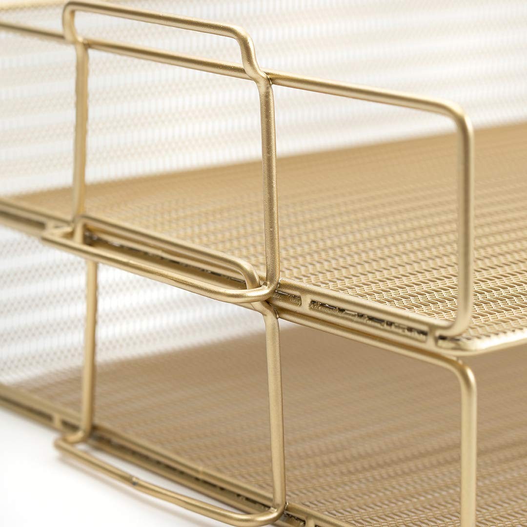 | Paper Tray Stackable Gold Mesh Set of 2 | Stackable File Trays for Desk Org…