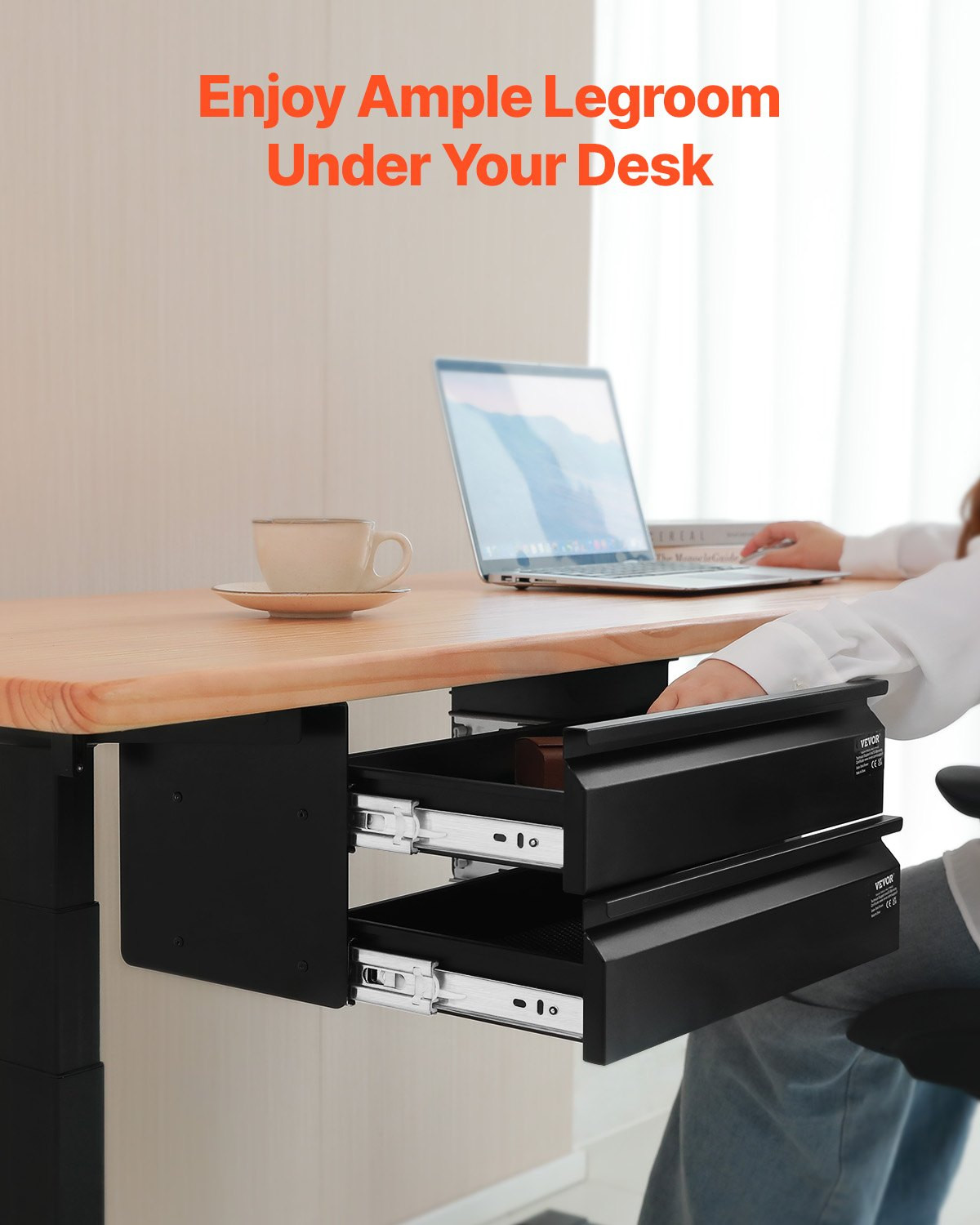 2 Drawer 16″ Under Desk Drawer Organizer Slide-out Drawer Space Saver Office