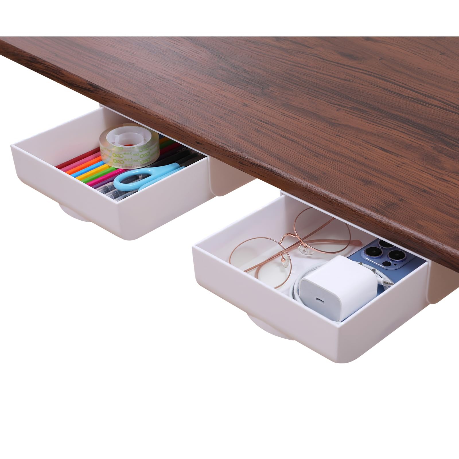 2 Pack Under Desk Drawer Self-Adhesive Desktop Storage Organizer, Hidden Atta…