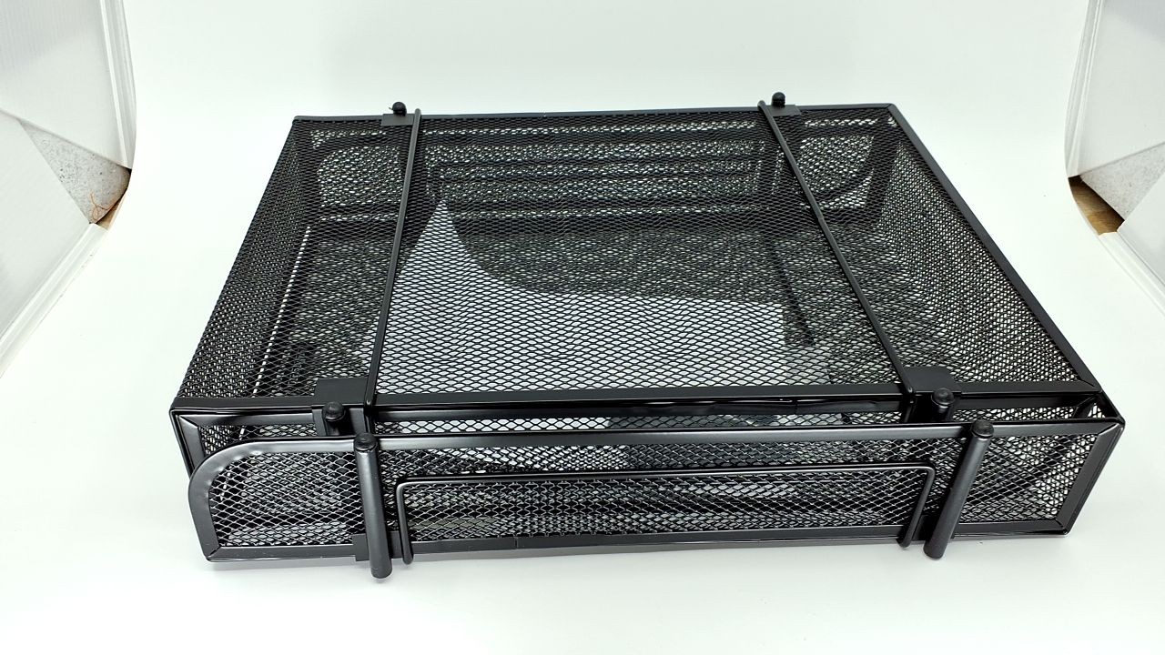 Black 2-Tier Stackable Paper Tray, Metal Mesh Organizer, 10.5×13.25in