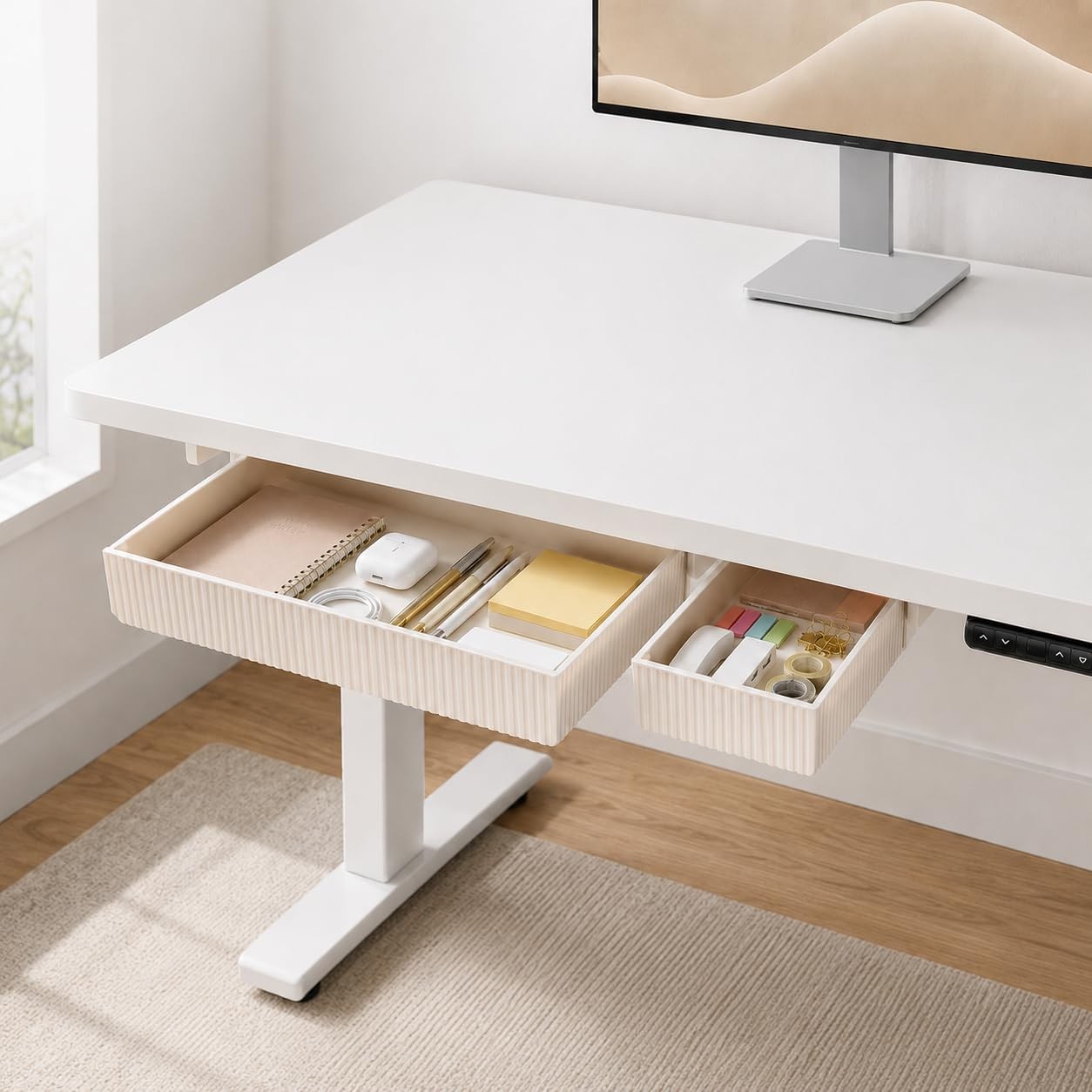 Self Adhesive Slide Out Under Desk Drawer Storage Hidden Organizer White 2 PCS