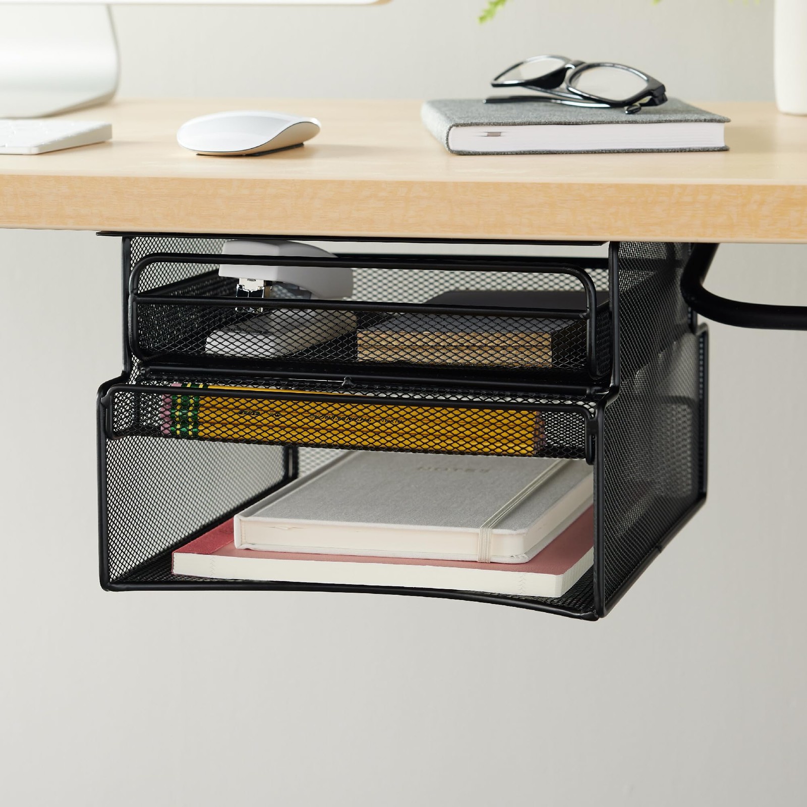 Onyx Under Desk Storage Unit Black Caddy for Sit Stand Workstations Organization