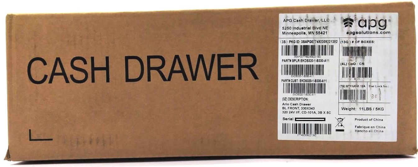APG Arlo Point of Sale Cash Drawer 4 Bill 5 Coin Lockable EKDS320-1-B330-A11