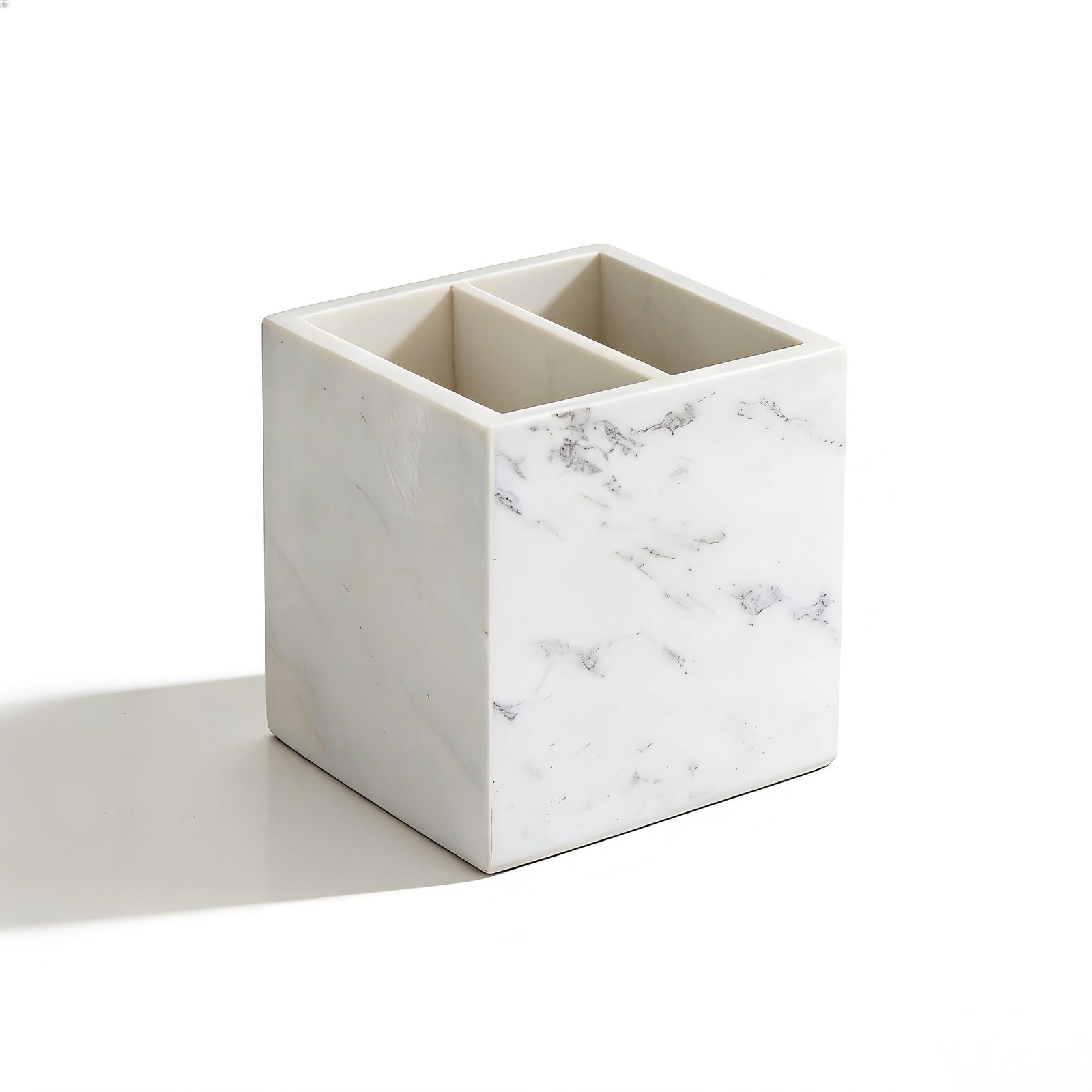 SIRIZEN-DIVING Marble Pen Holder, White Stone, Rectangular Desktop Organizer for