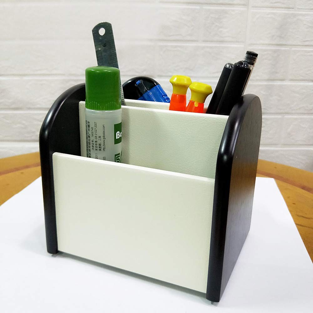 Rotating remote control caddy wood pen/pencil holder for desk organizer White