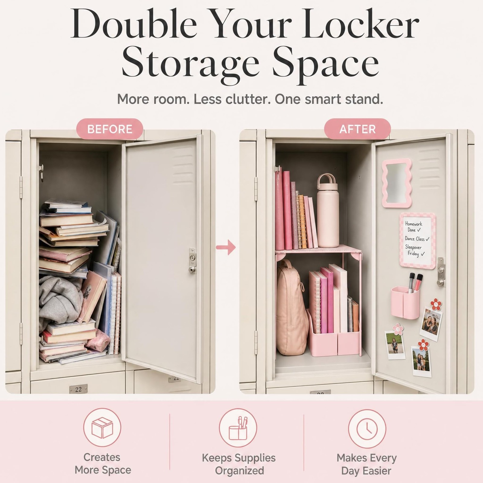 Stylish Locker Accessories Kit – Includes Shelf, Mirror, Whiteboard, Pen Hold…