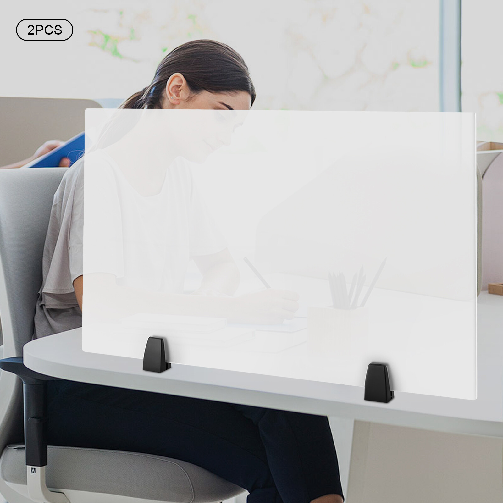 2 pcs Acrylic Sneeze Guard Desk Divider, Tabletop Clear Dual Frosted