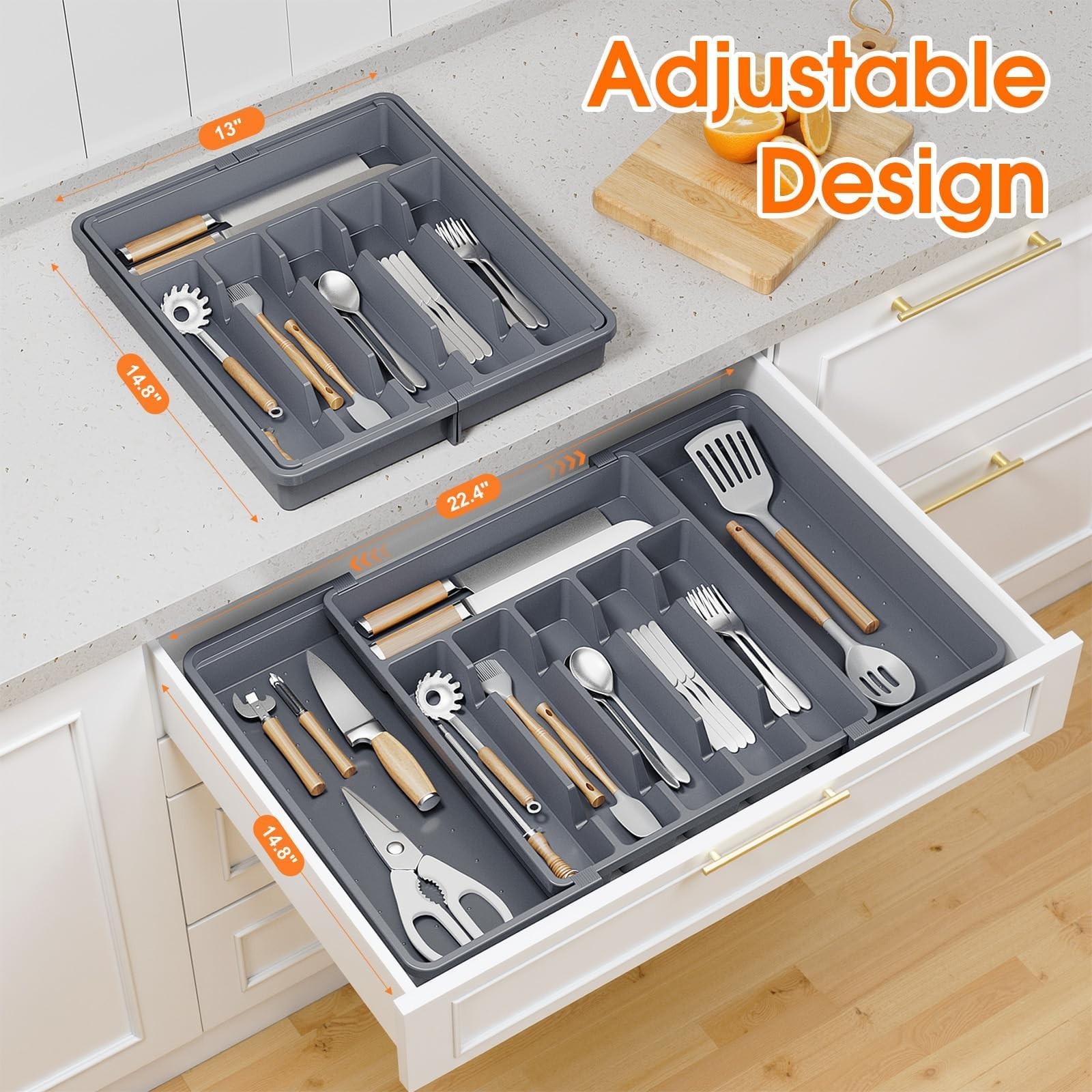SpaceHacks Silverware Organizer,Adjustable & Expandable Utensil Drawer Organizer