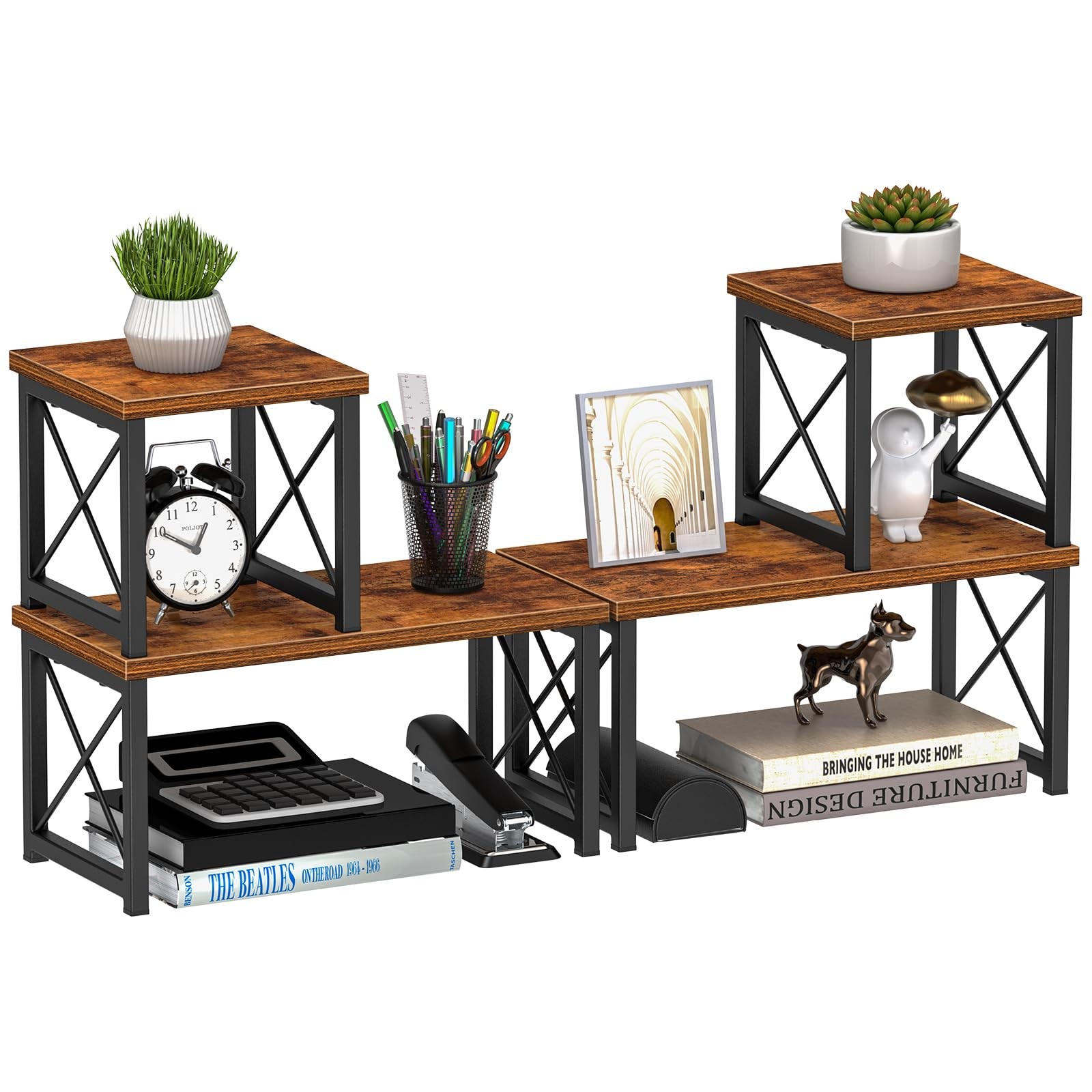 Honiter 2 Sets Desk Shelf, Desktop Organizer 2 7.6in-2 Pack, Brown