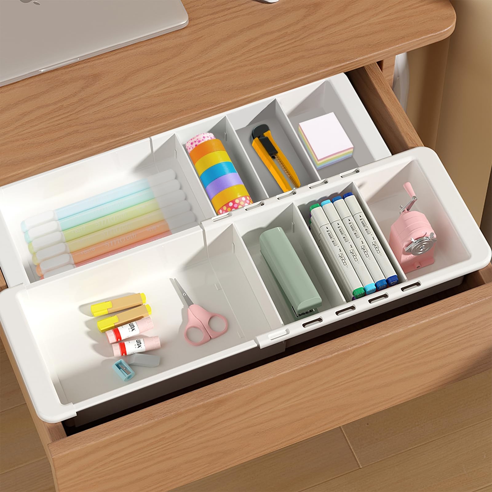 YOOUSOO Expandable Drawer Organizer, 2 PCS Adjustable Lightwhite