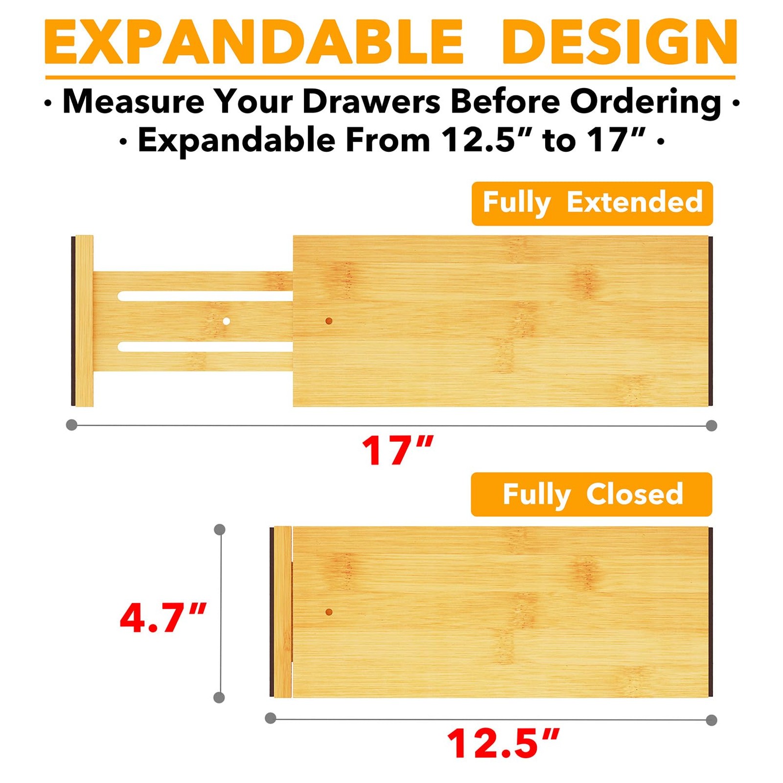SpaceAid Bamboo Dresser Drawer Dividers 6 4.65”H, 12.5”-17”L, NATURAL
