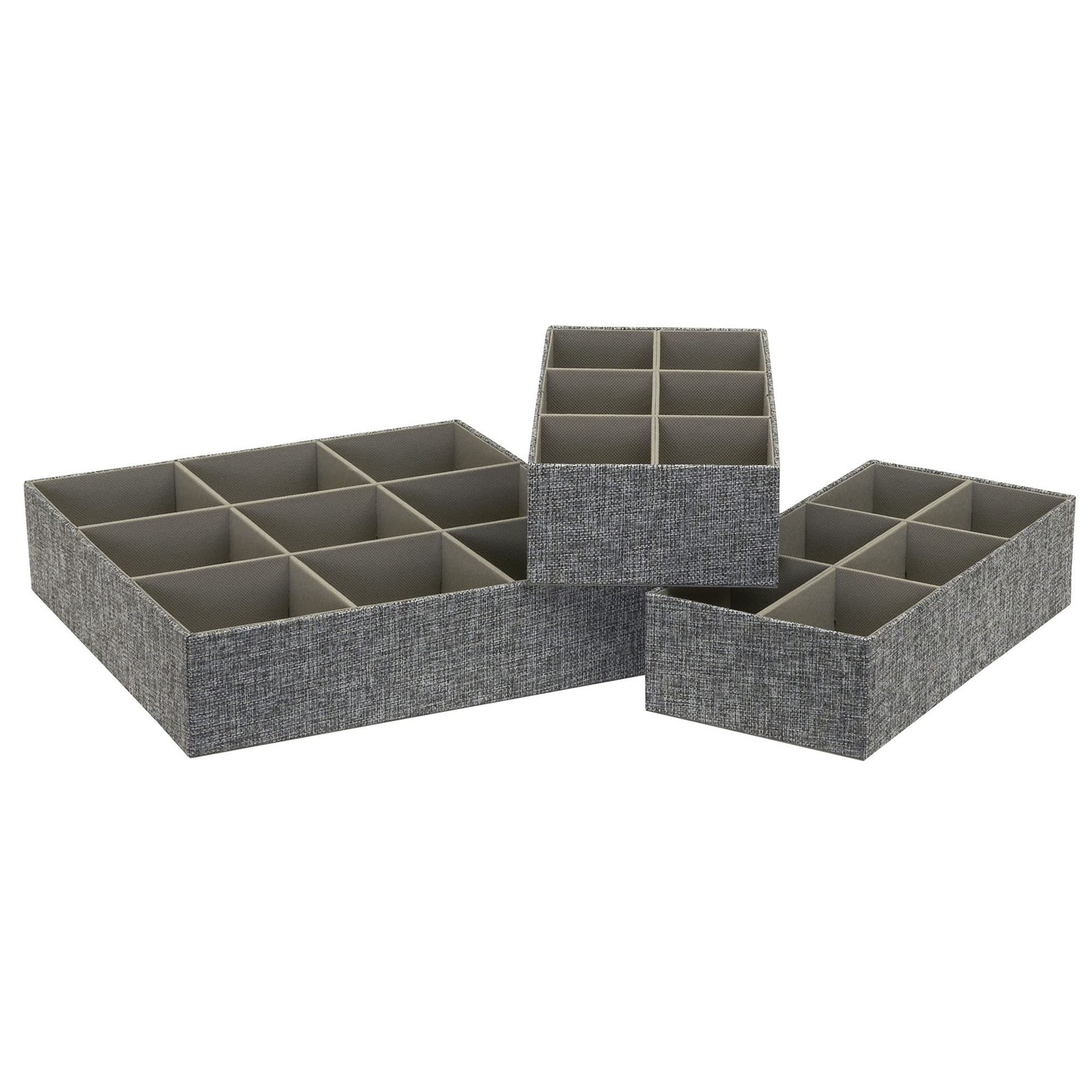 Household Essentials 3 Piece Drawer Organizers Starter Set, Graphite