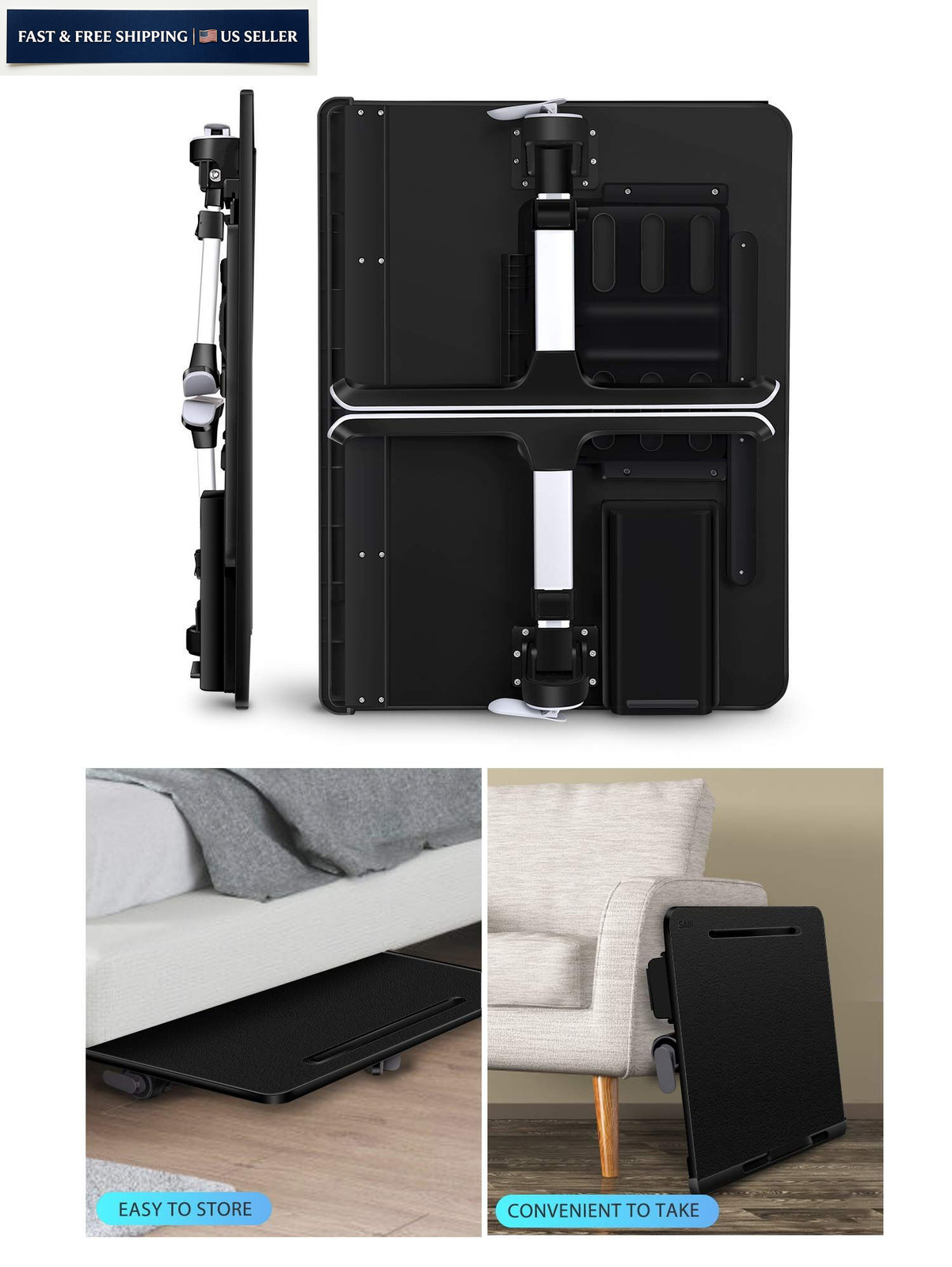 Laptop Bed Tray Desk, SAIJI X-Large Adjustable Table, 60*45CM, Black