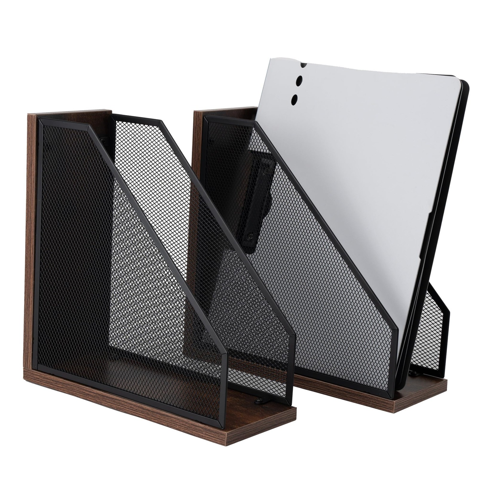 2 Pack Antique Wooden Mesh Magazine File Holder Decorative Desk Box Black