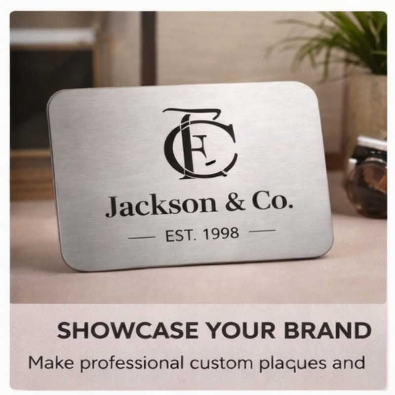Personalize Stainless Steel Engraved Desk Name Plate with Wooden Stand Accessory