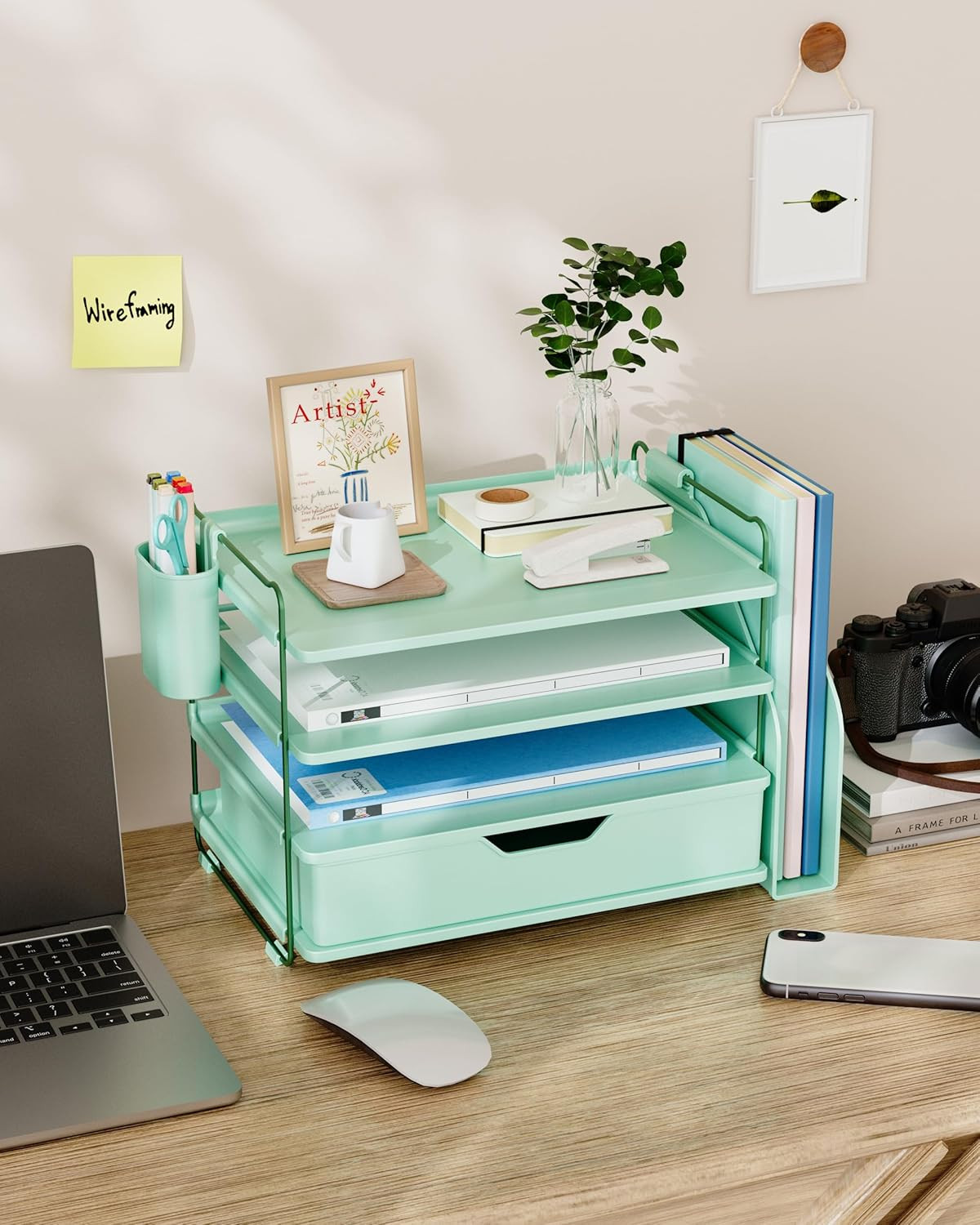 Desk Organizer – 4-Tier Office Desk Accessories with Drawer ＆ Pen Holder, Tool-F