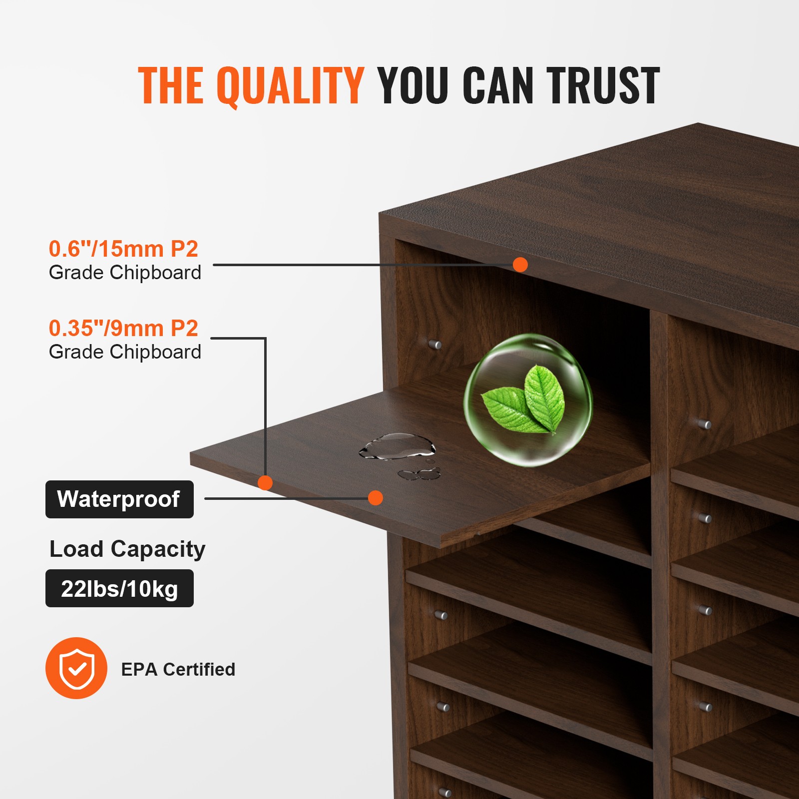 VEVOR Wood Literature Organizer Adjustable File Sorter 36 Compartments Brown