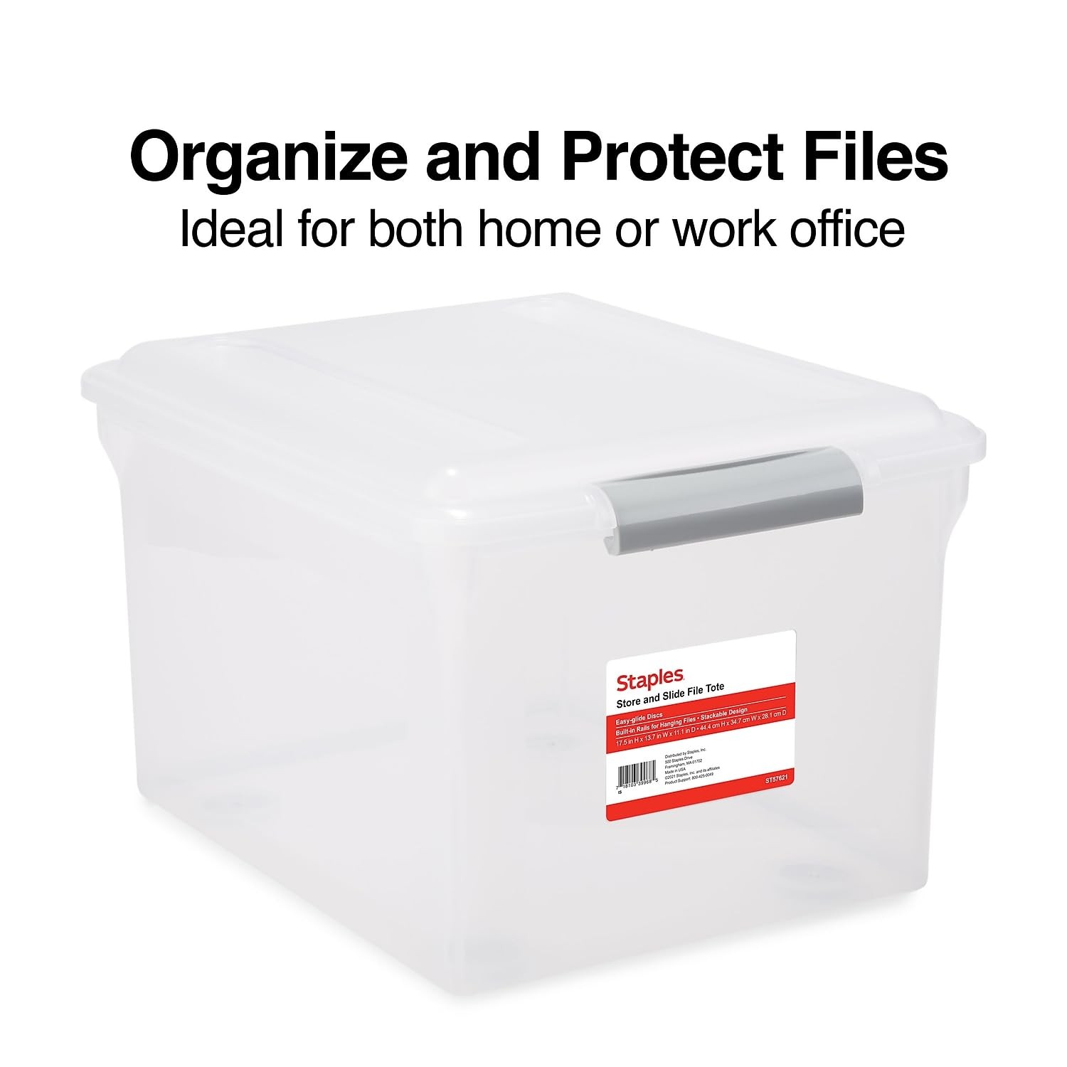 TRU RED Staples Store & Slide Hanging File Box, Latch Lid, 1 Pack, Clear