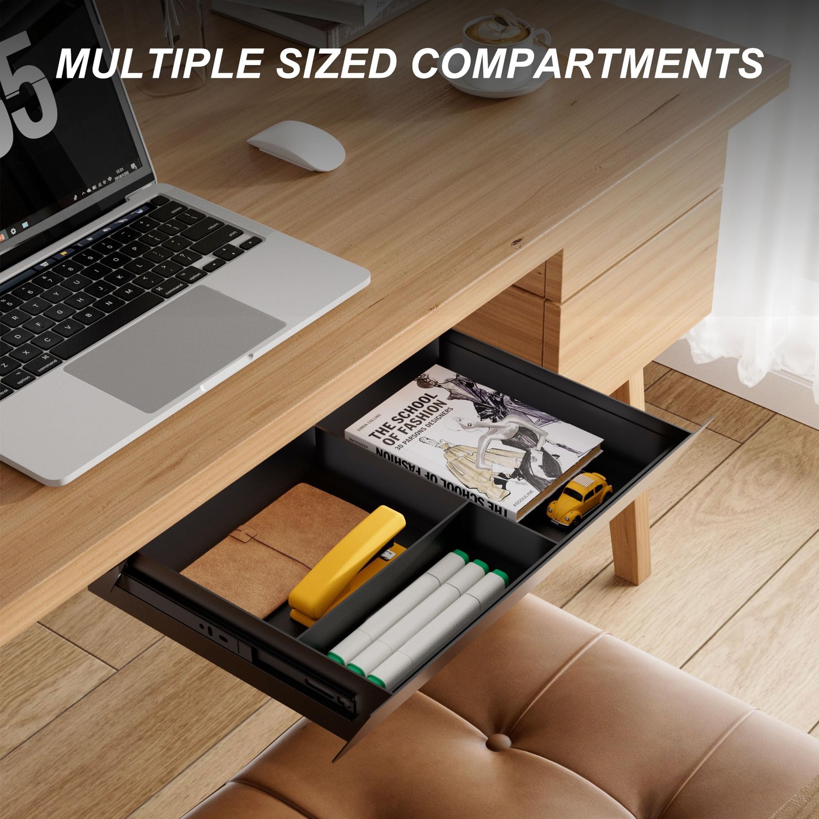 Under Desk Drawer with Removable Tray, 15.4″ Wide 2-in-1 Organizer – 60° Ergo…