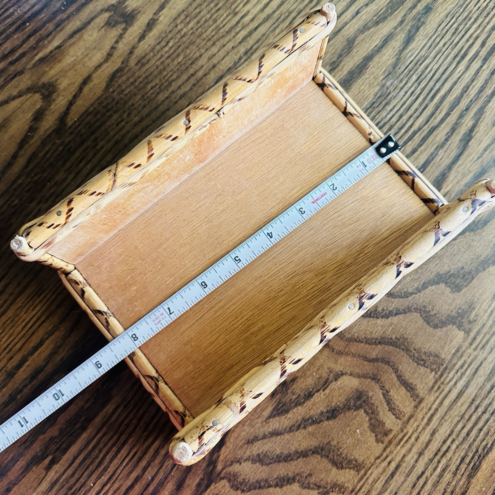 Vintage Burnt Bamboo Rattan Desk Organizer Napkin Caddy Letter Holder Hong Kong