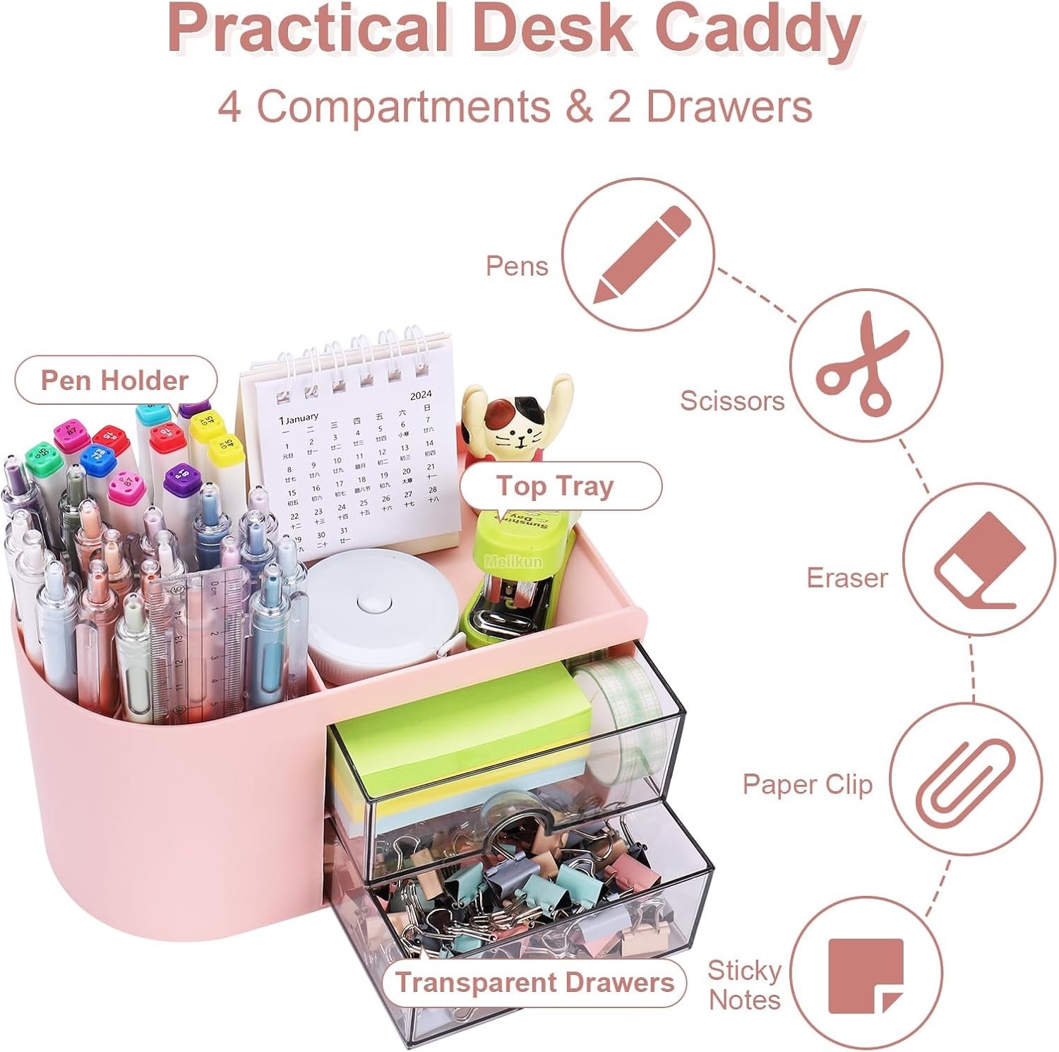 Desk Organizer with Drawer, Pen Organizer for Desk, Small Pencil Holder, Desk Or