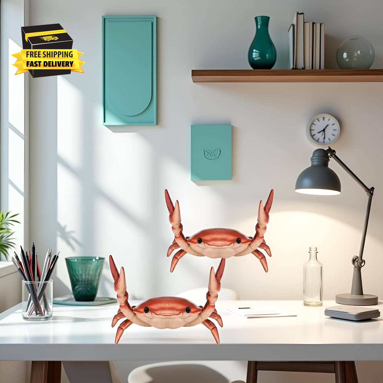 2Pcs Creative Crab Pen Holder Weightlifting Crabs Pen Stand Storage Rack, Office