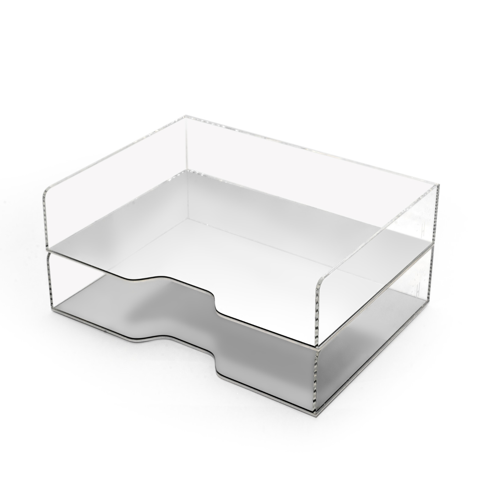 Silver Mirror 2 Pack – Acrylic Stackable Letter Tray, Clear Paper Organizer f…