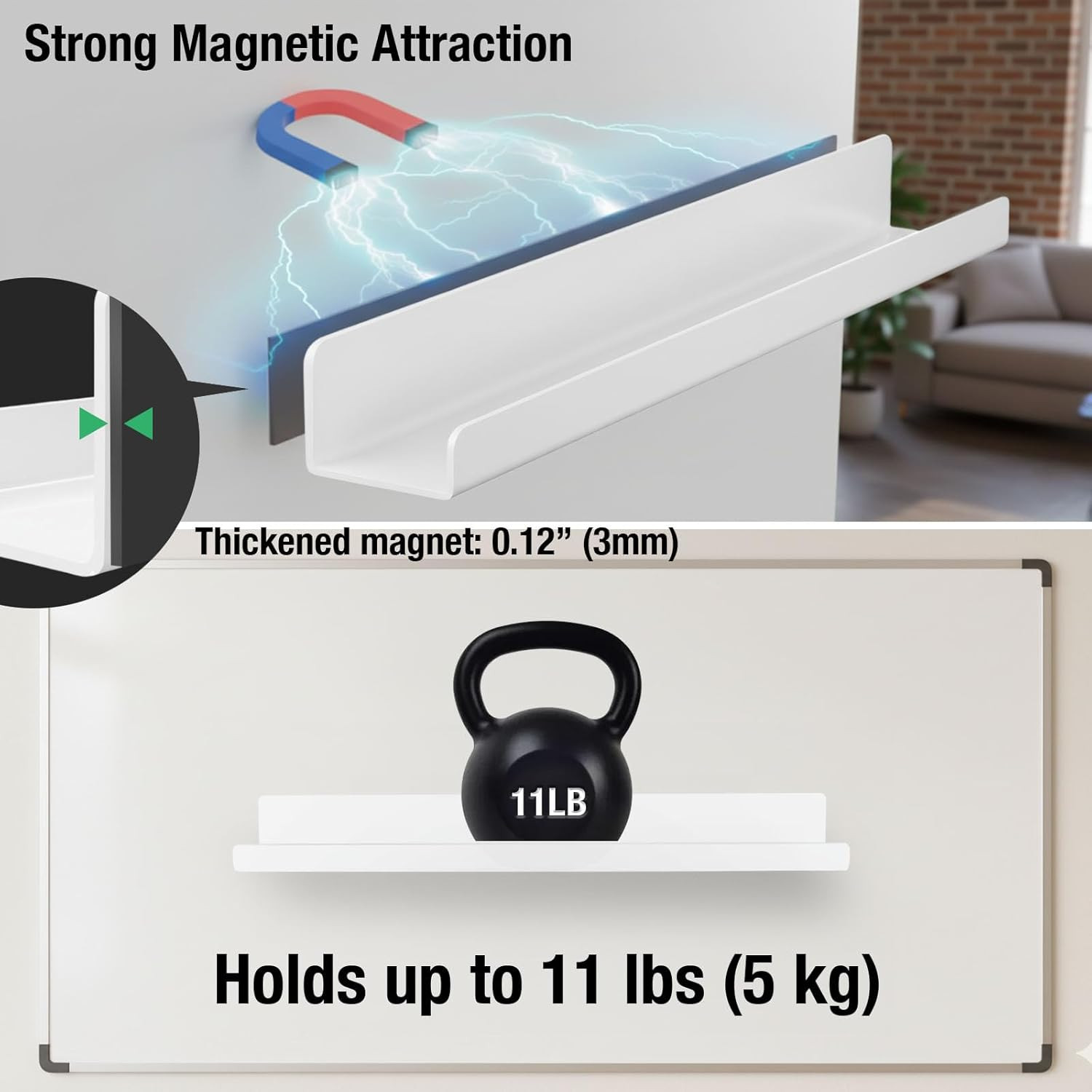 2 Pack Magnetic Book Shelf for Whiteboard – 17 Inch Reusable Acrylic Magnetic Sh