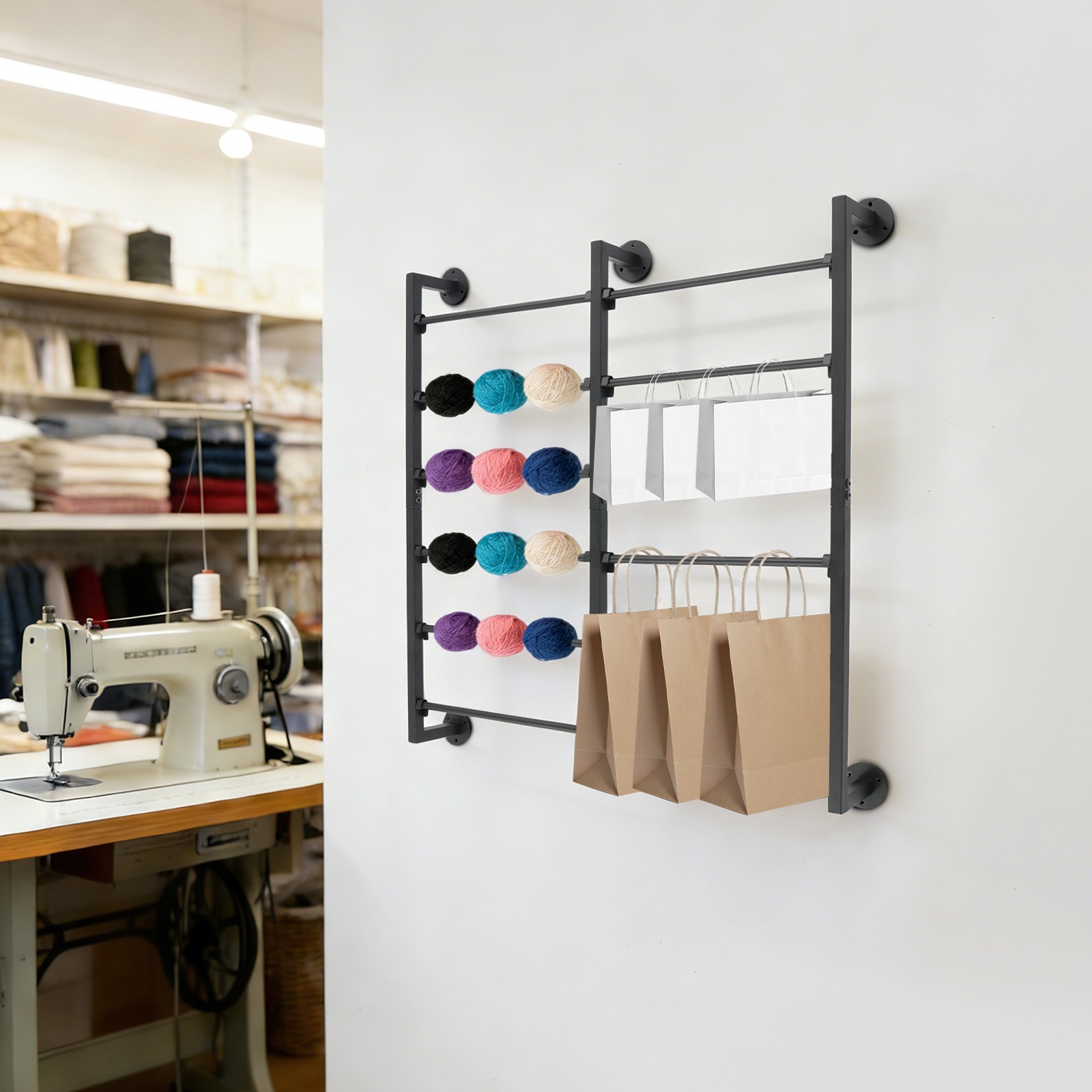 6-Tier Ribbon Storage Organizer Wall Mount Ribbon Organizer with Removable Rods