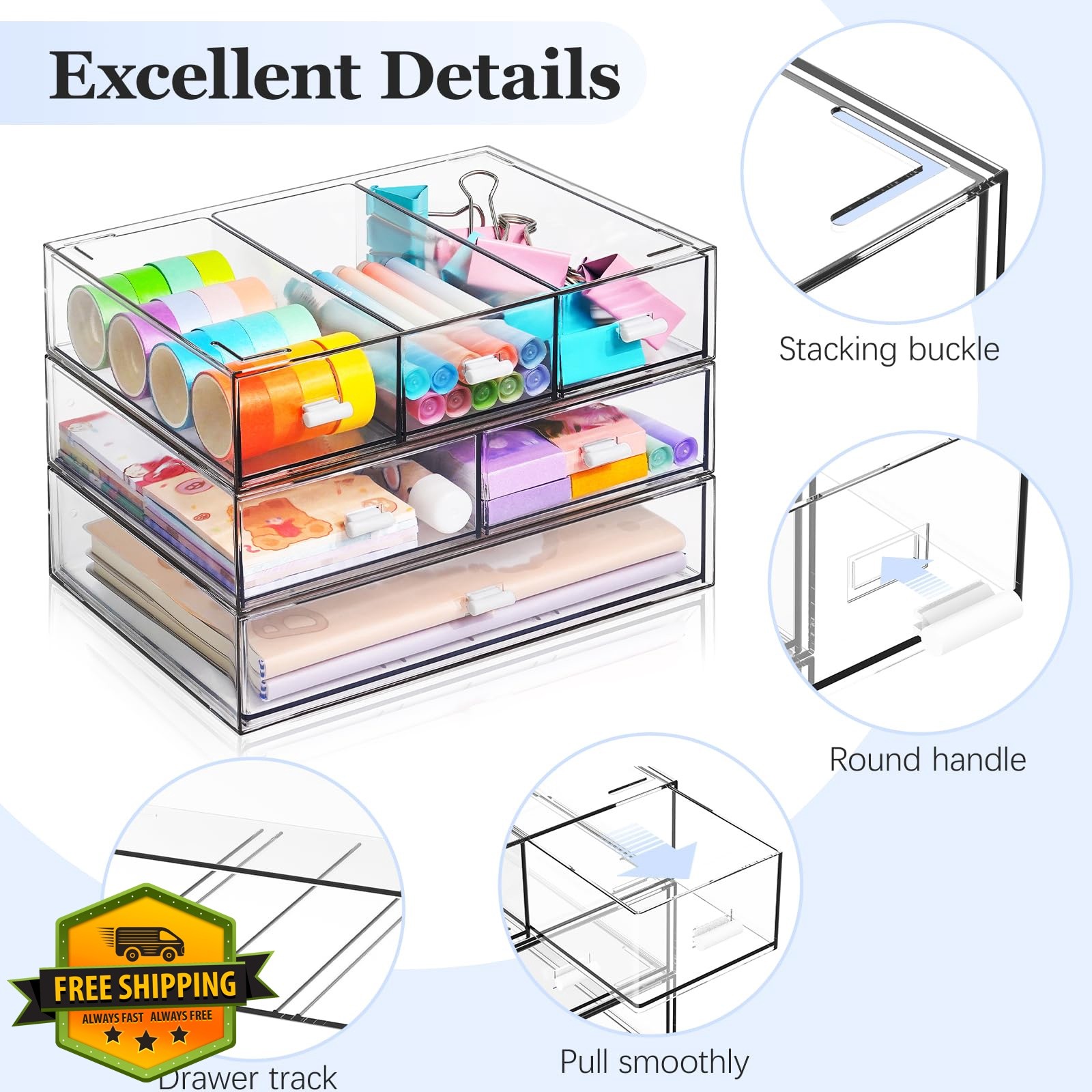 YOCOMEY All Clear 3 Tier Desk Organizer 6 Drawers