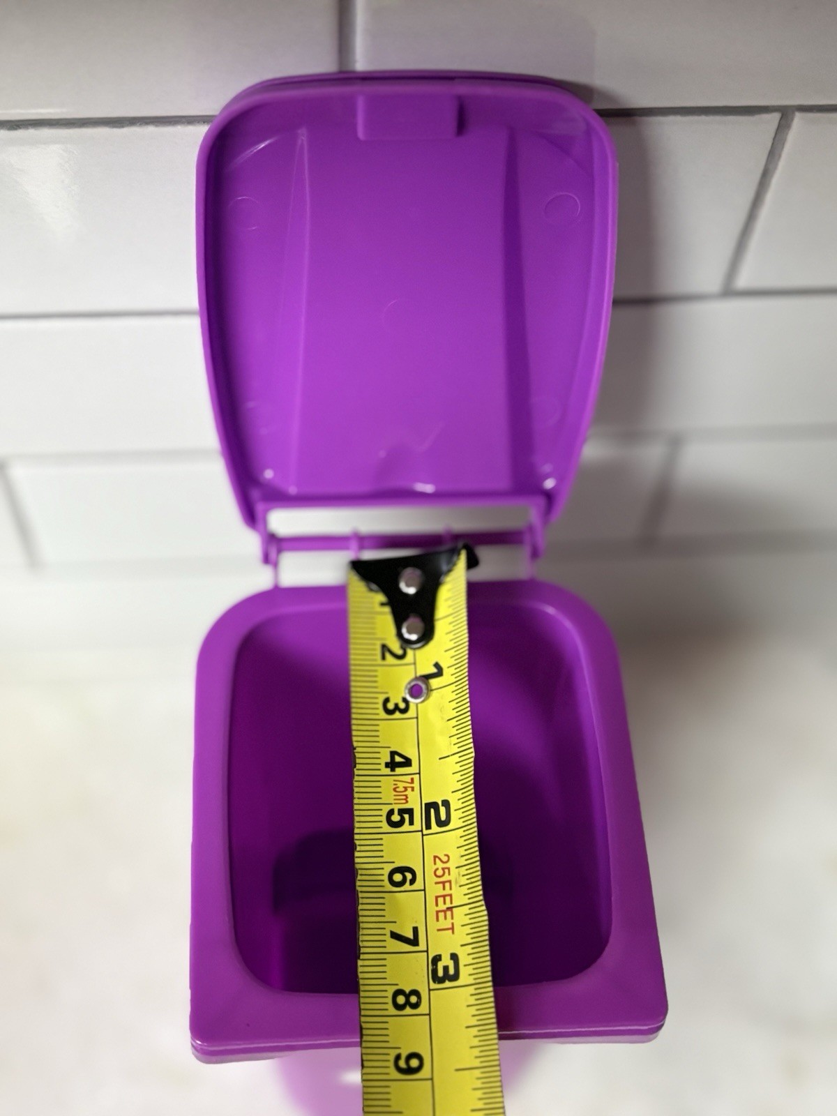Mini Purple Wheelie Trash Can Recycling Bin Desk Pen Pencil Holder Toy Organizer