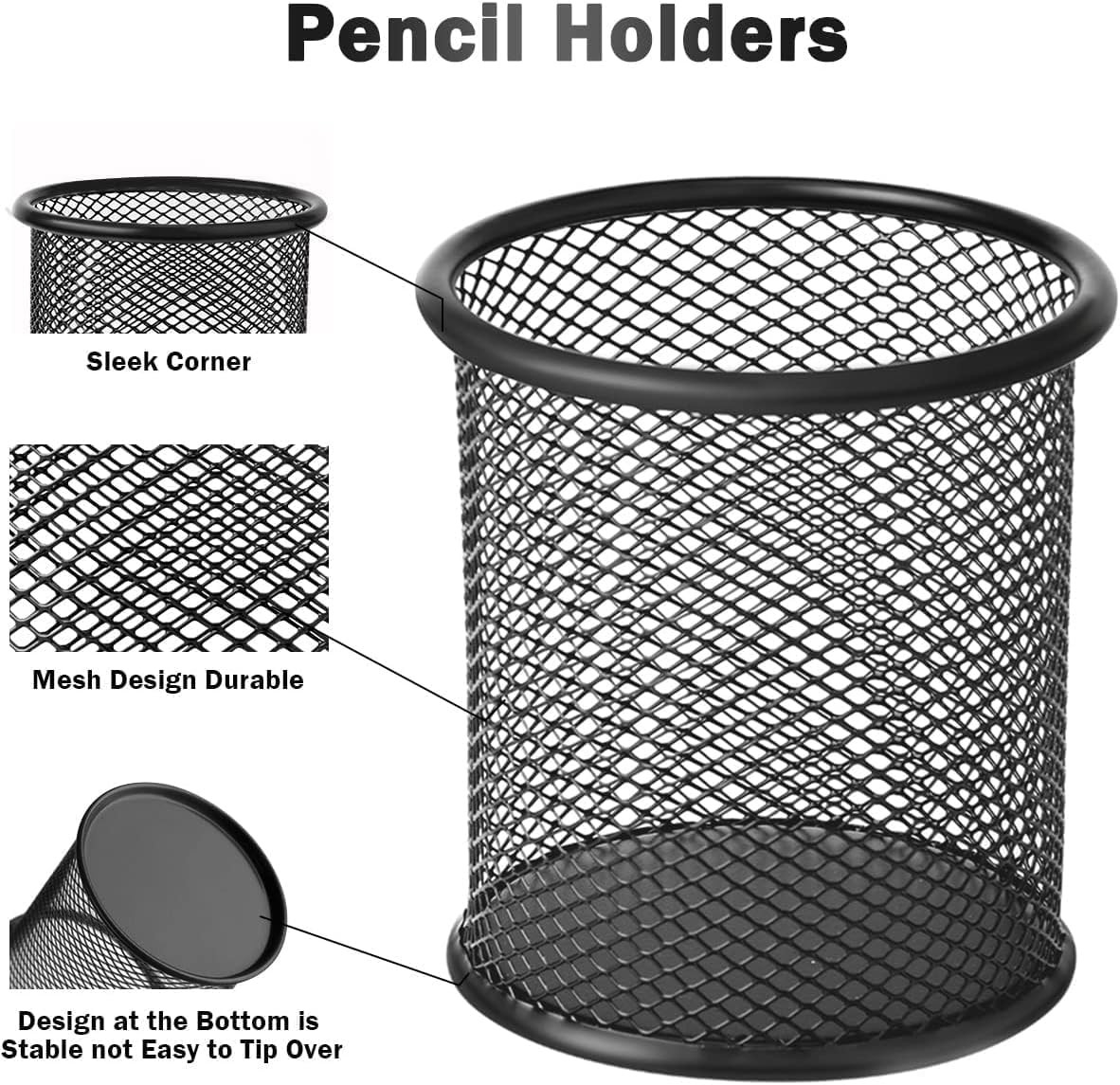 2 Pack Mesh Metal Pen Holder for Desk, 3.54×3.85IN Pencil Holder Workspace Organ