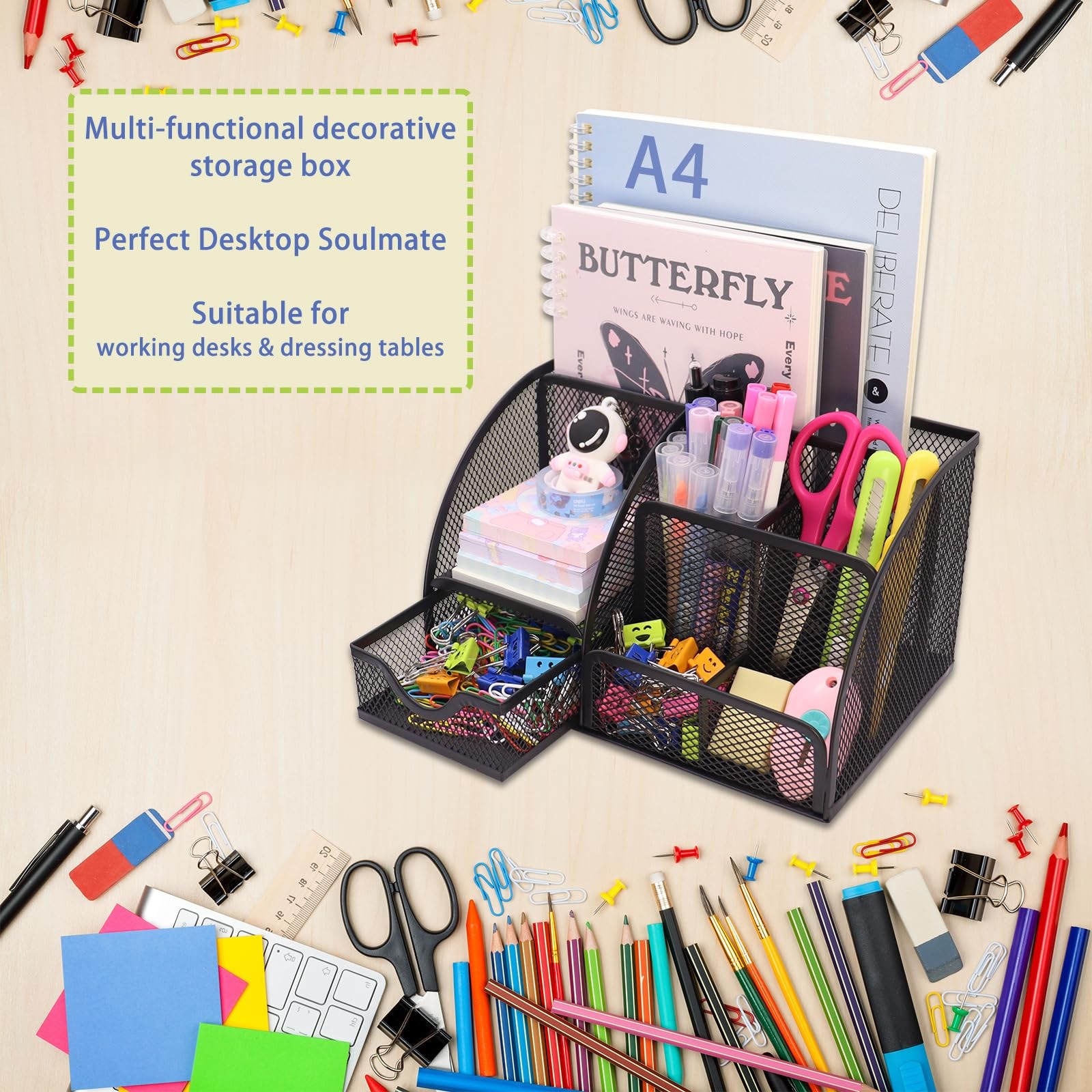 Boutilon Mesh Desk Organizer Desktop Office Supplies Stationary Black