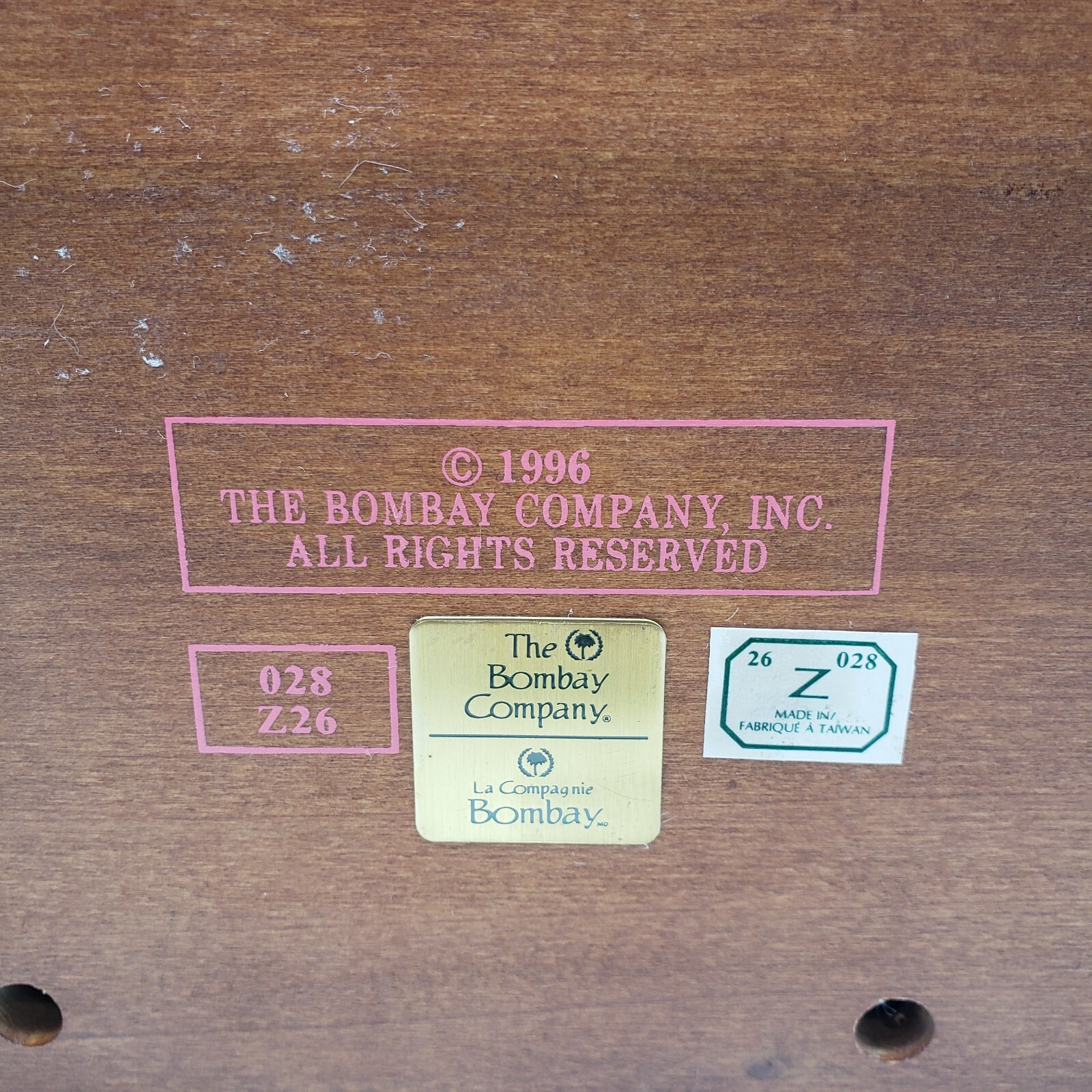 Vintage BOMBAY Wood Office Desktop Dresser Tray Organizer Brass Corners 1996