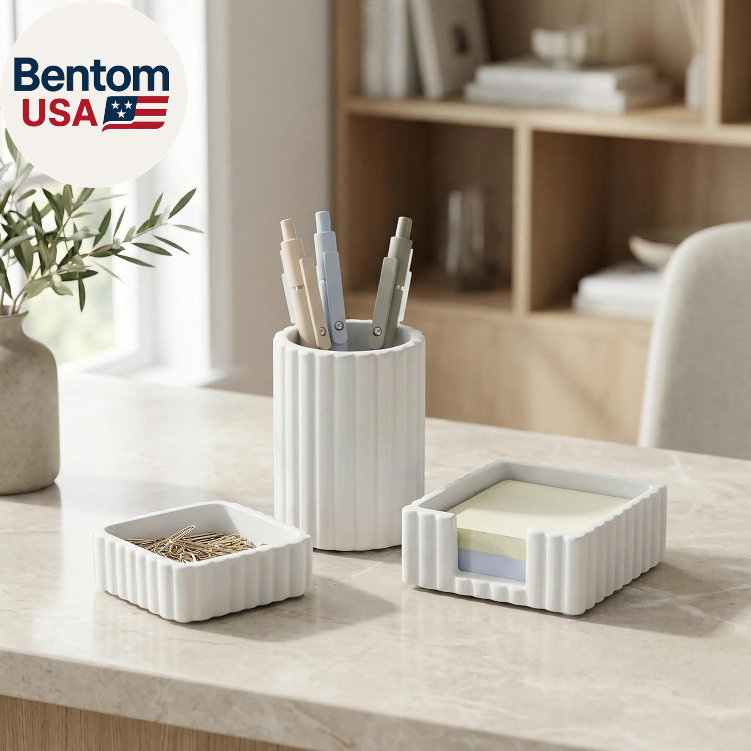 Modern Aesthetic Desk Accessories Set of 3 – Stylish Concrete Organizers for Pen