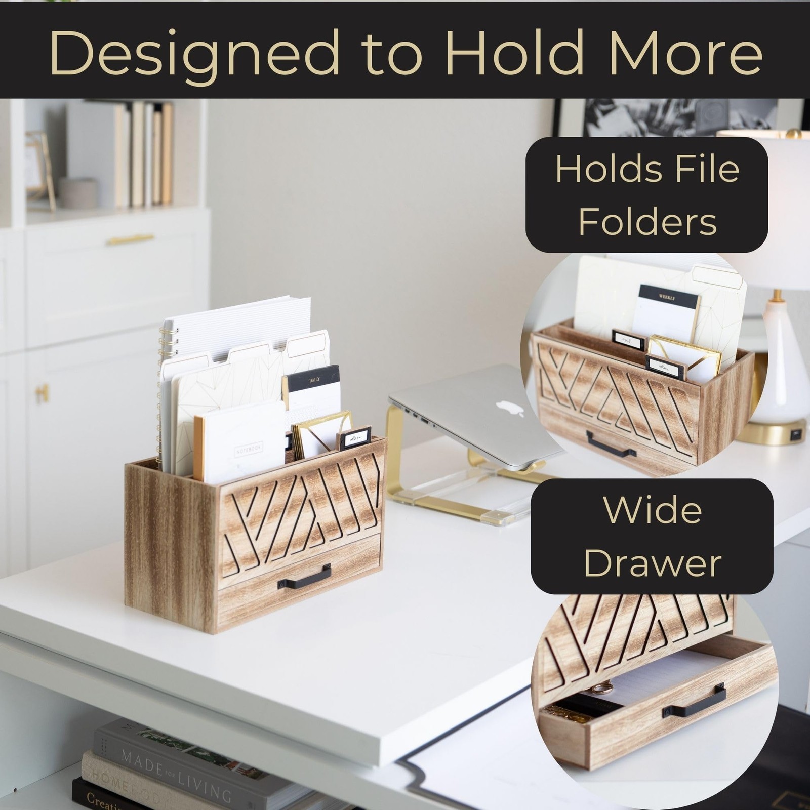 BLU MONACO | Natural Wood Desktop Mail Organizer with Drawer | wood