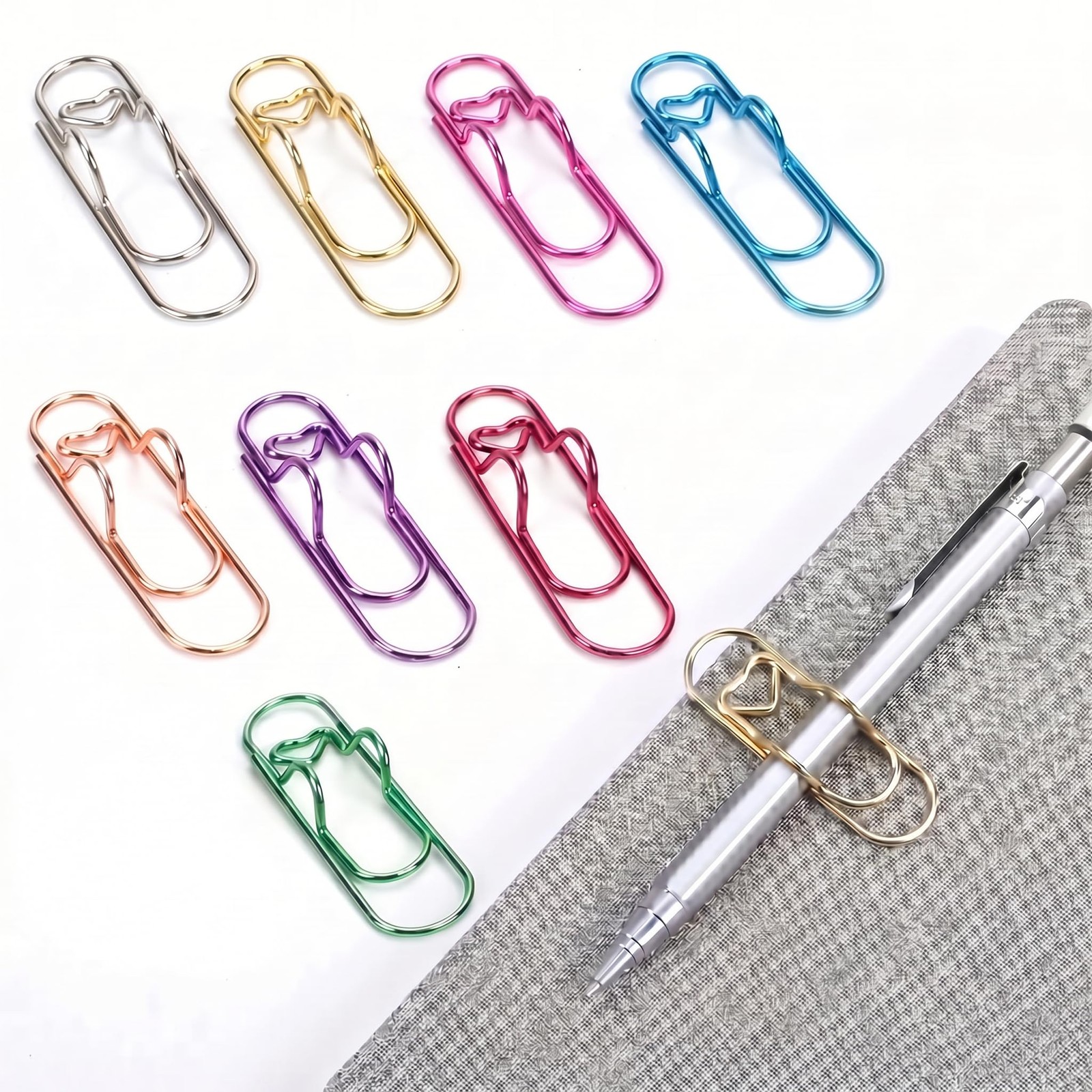 8 Pcs Heart Shaped Pen Clips, Multifunctional Metal Paper Clip Pen Holder for…