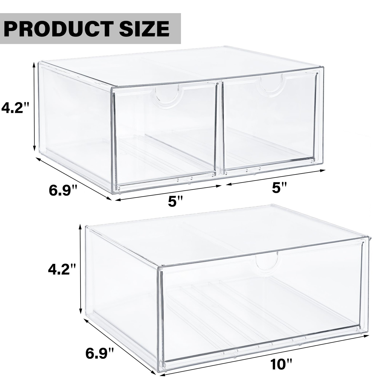 Prsildan Acrylic Drawer Makeup Organizer with 3 Drawers, Clear Stackable Stor…