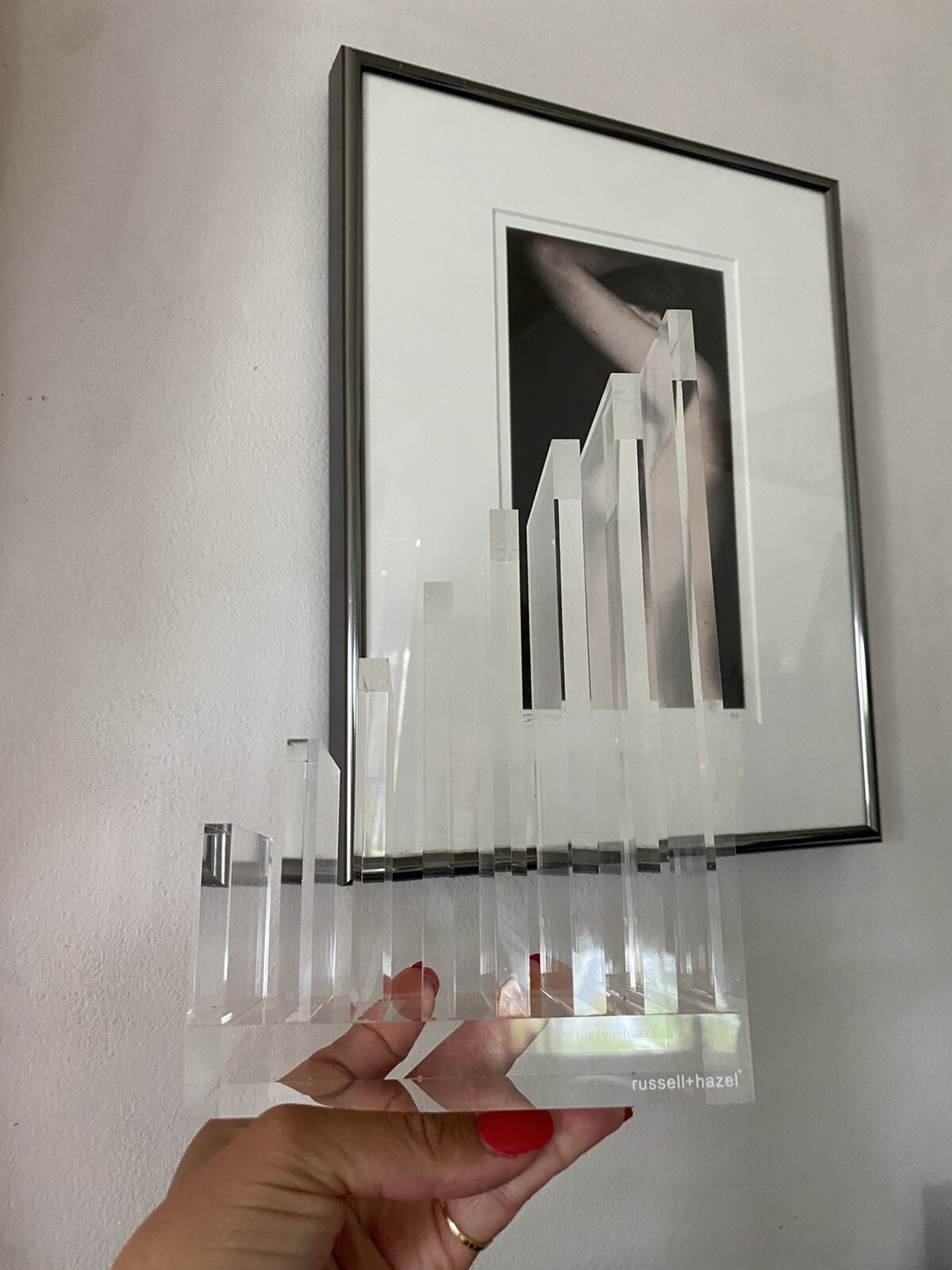 Russell & Hazel Acrylic Clear Letter File Holder 7 Slots Signed 8 in Tall