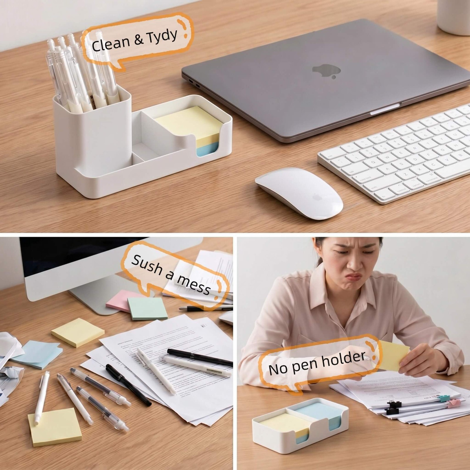 Pen Holder Desk Organizer White HIPS Plastic Sticky Note Storage