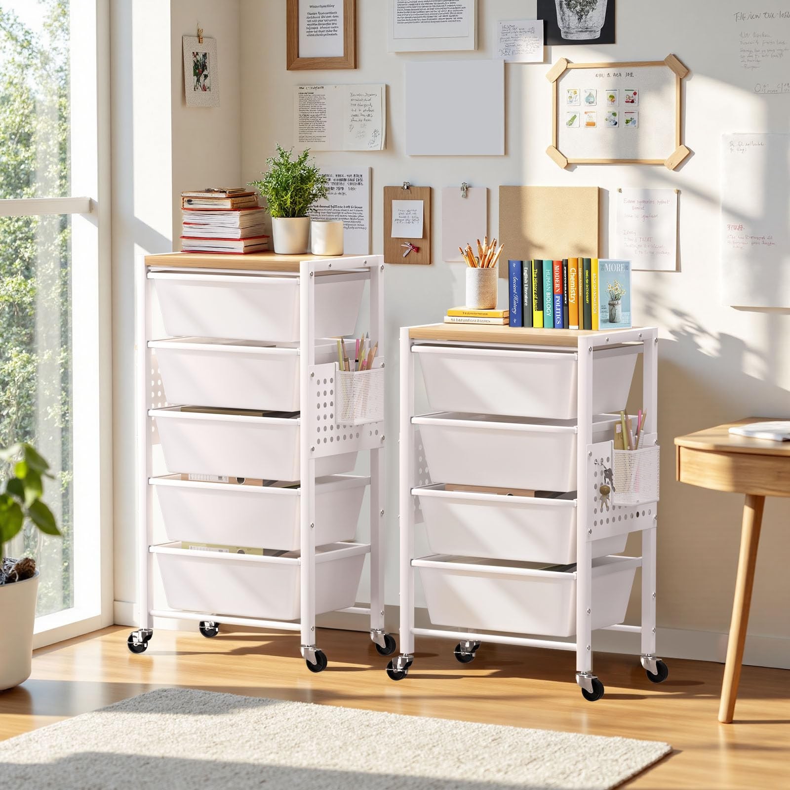 Rolling Cart with 4 Drawers, Plastic Drawer Storage 4-drawer, Bright White