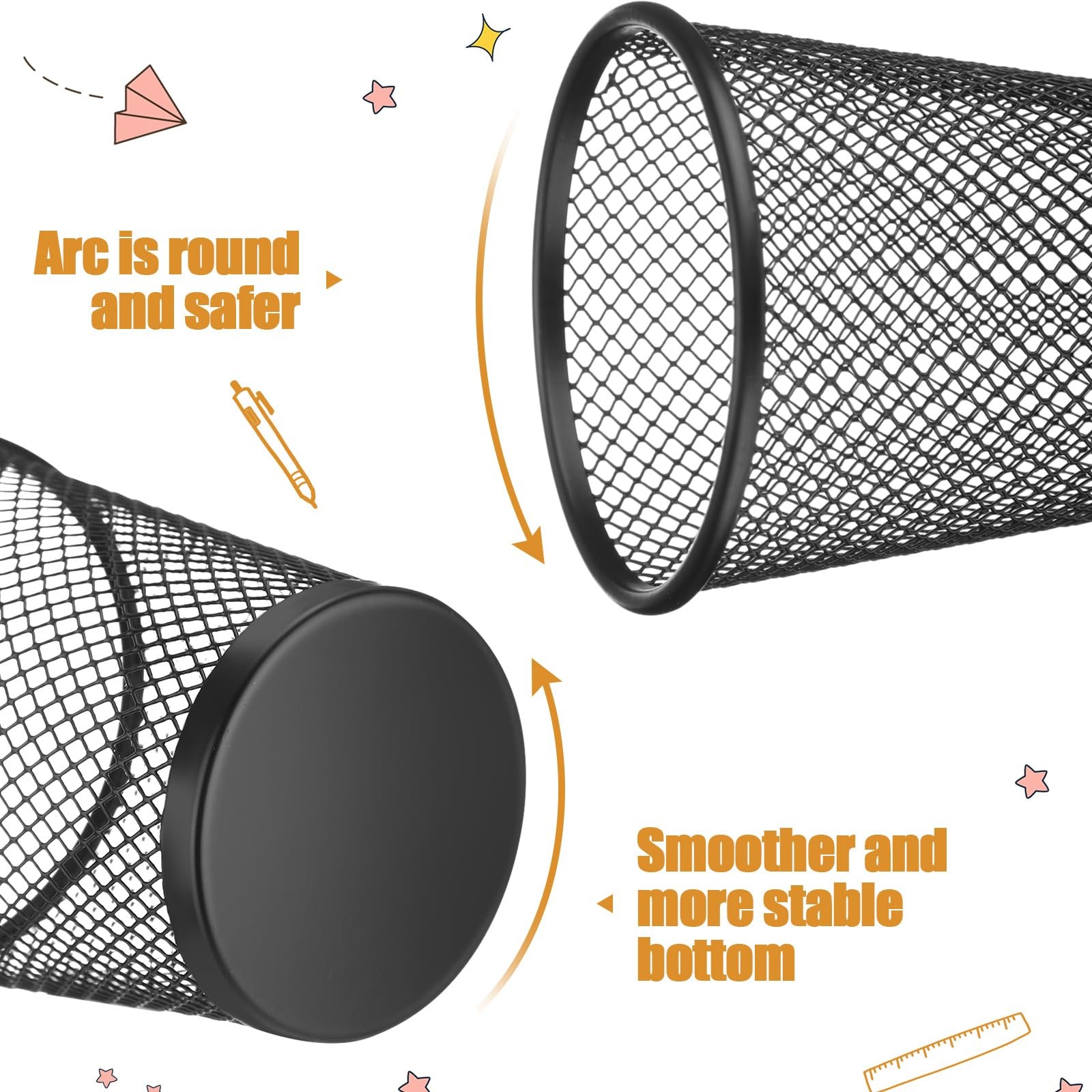 6 Pcs Grid Wall Cups with Ring Hooks Hanging Pencil Holder Wall Mount Wire Gr…