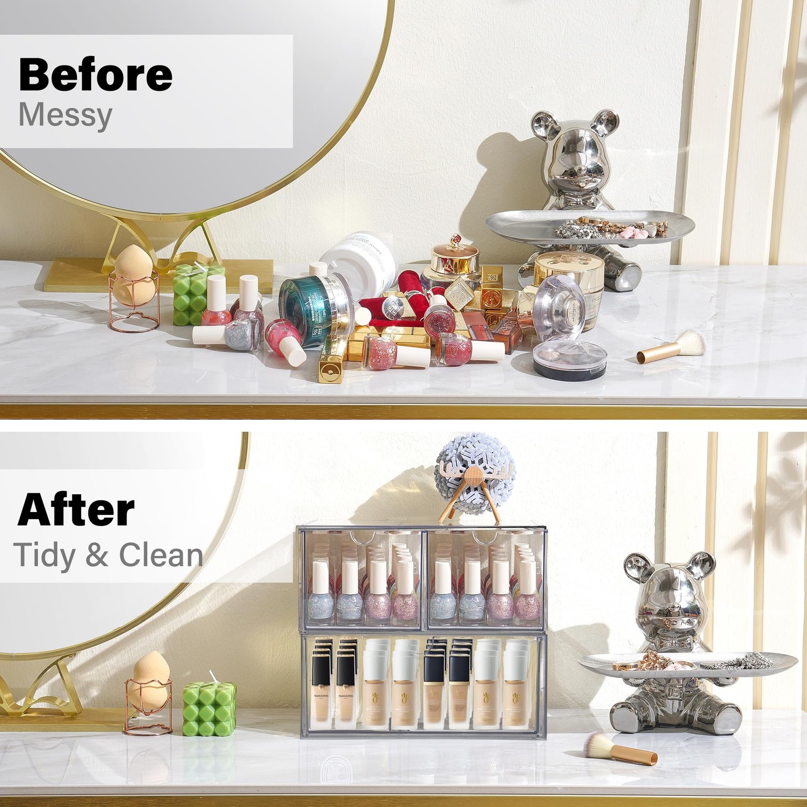 Prsildan Acrylic Drawer Makeup Organizer with 3 Drawers, Clear Stackable Stor…