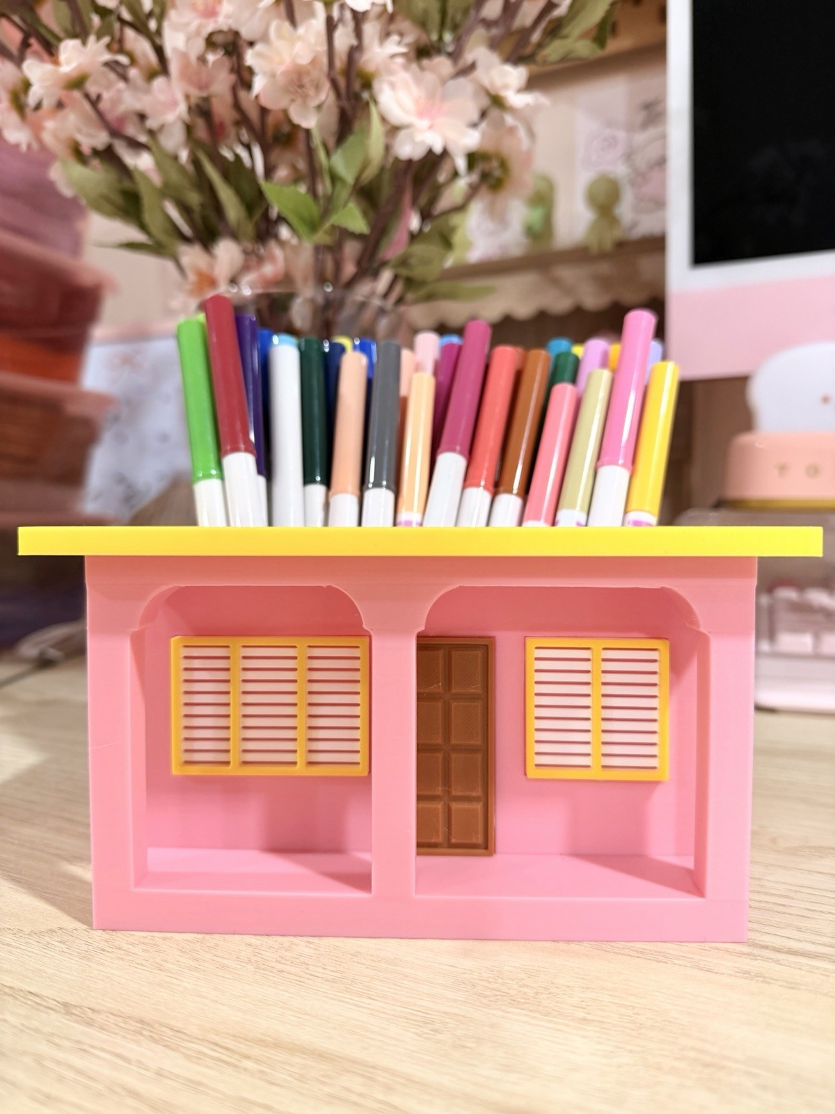 La Casita Pink and Yellow House-Pencil Holder Desk Organizer for Office