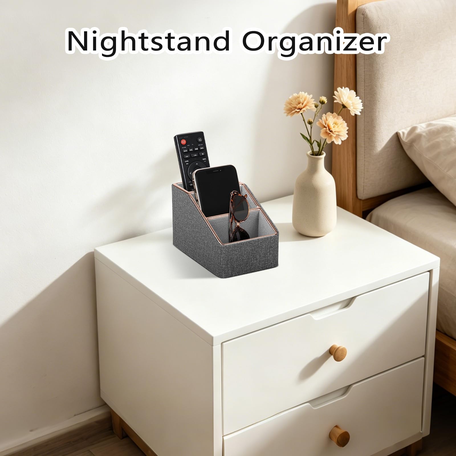 Rose Gold Edge Inlaid Leather Desktop Organizer, Remote Control Holder,Nights…