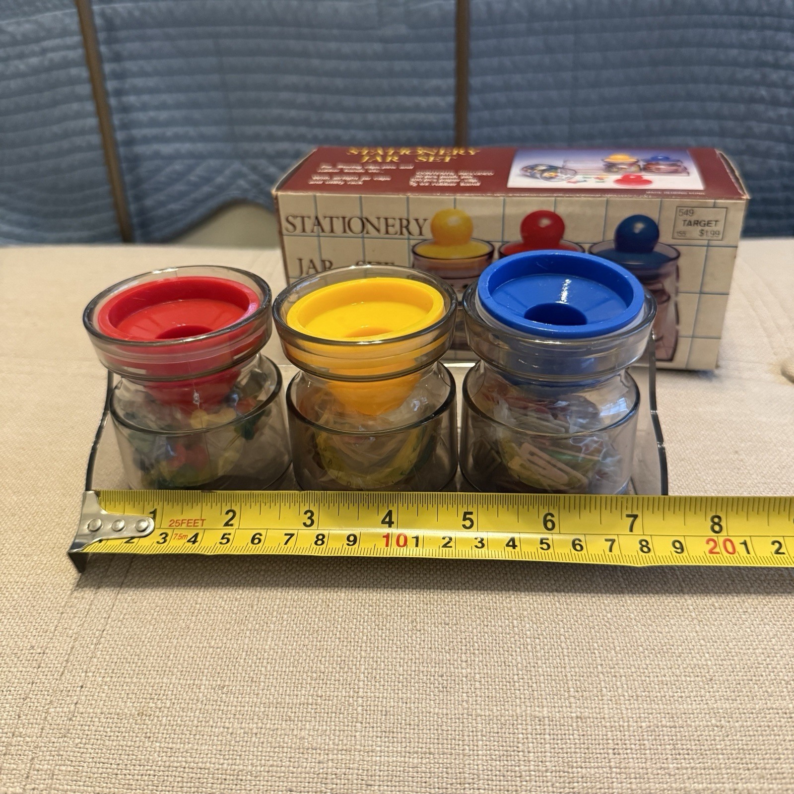 VTG 90s Plastic Desk Organizer Storage Jars Set Colorful Paperclips Office NEW
