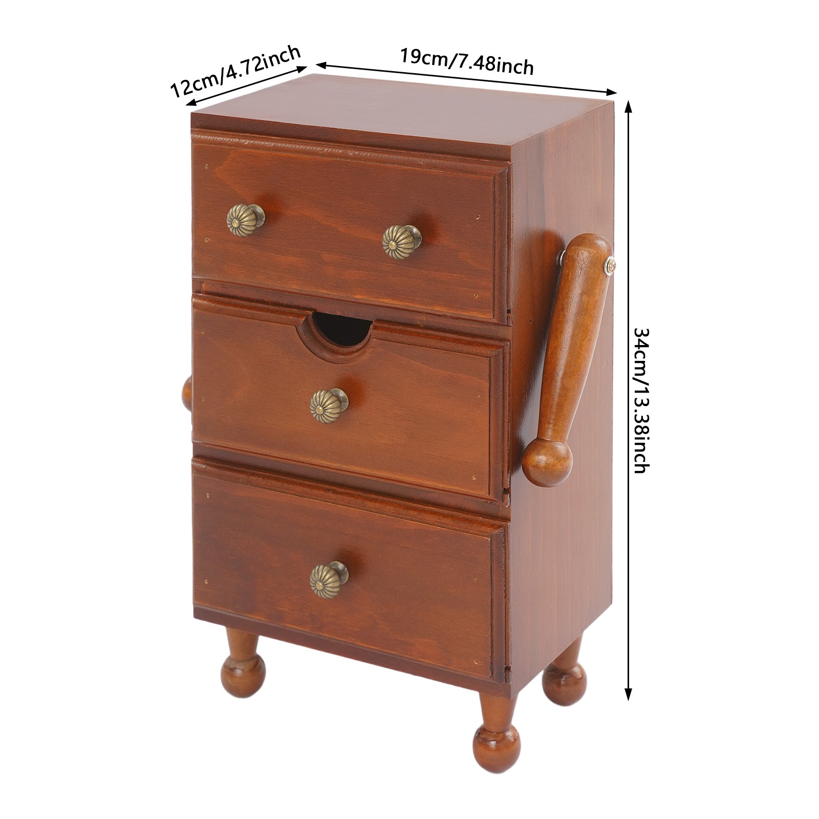 Premium Pine Wooden 3 Drawer Storage Cabinet Retro Brown Home & Office Decor