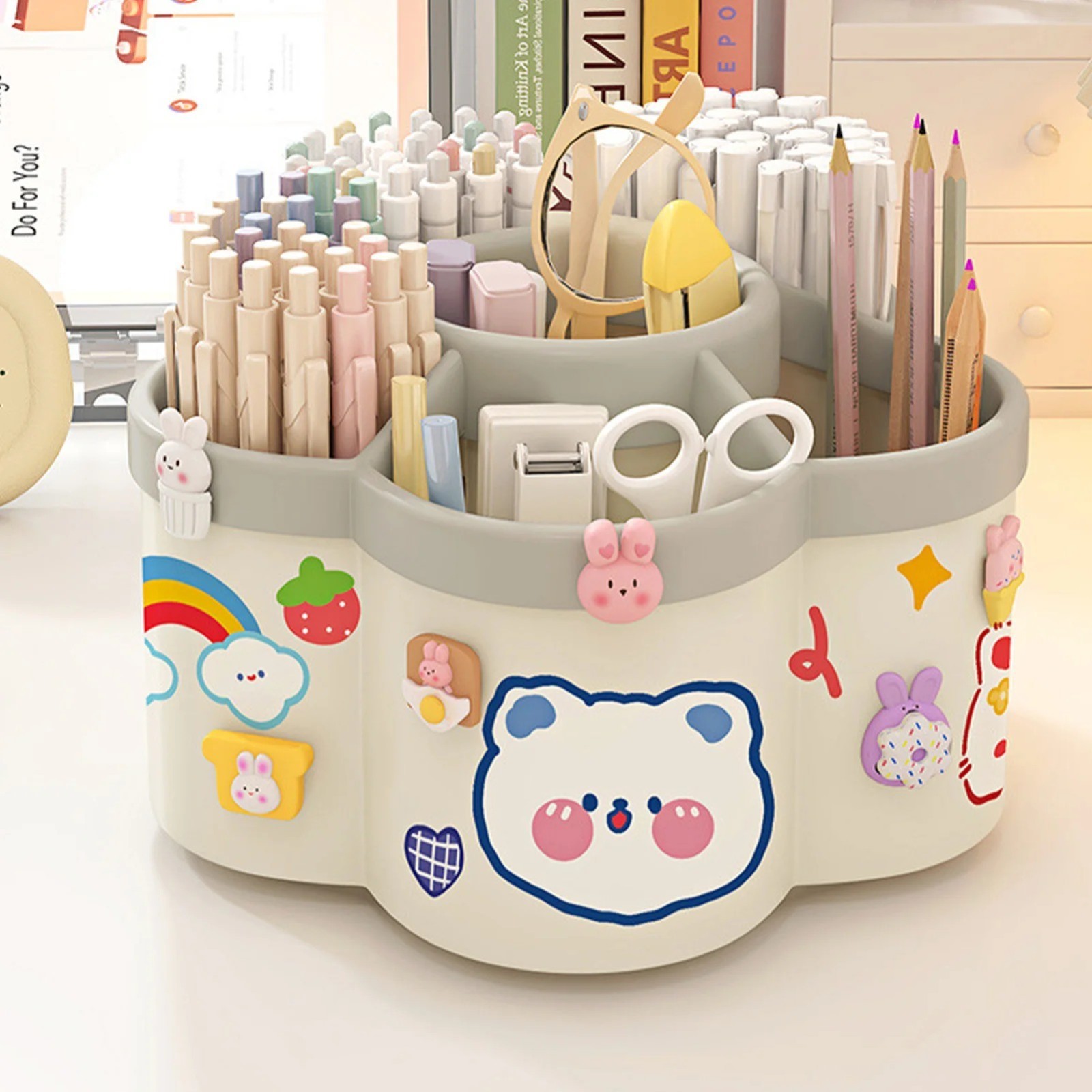 Rotating Pen Holder Large Capacity Desk Organizer Box for Stationery & Cosmetics